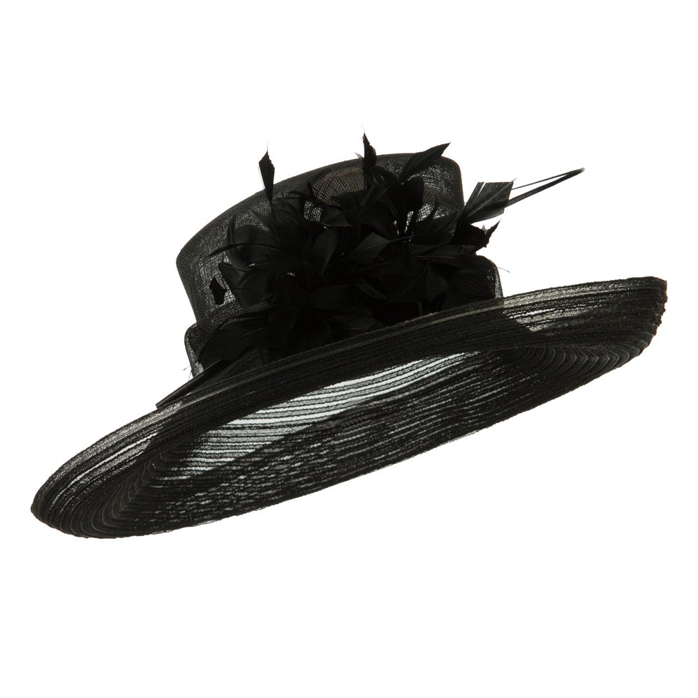 Elegant Black Sinamay Hat with CRIN - Women's Fashion Wide Brim Hat for Weddings, Garden Parties & Summer Outfits