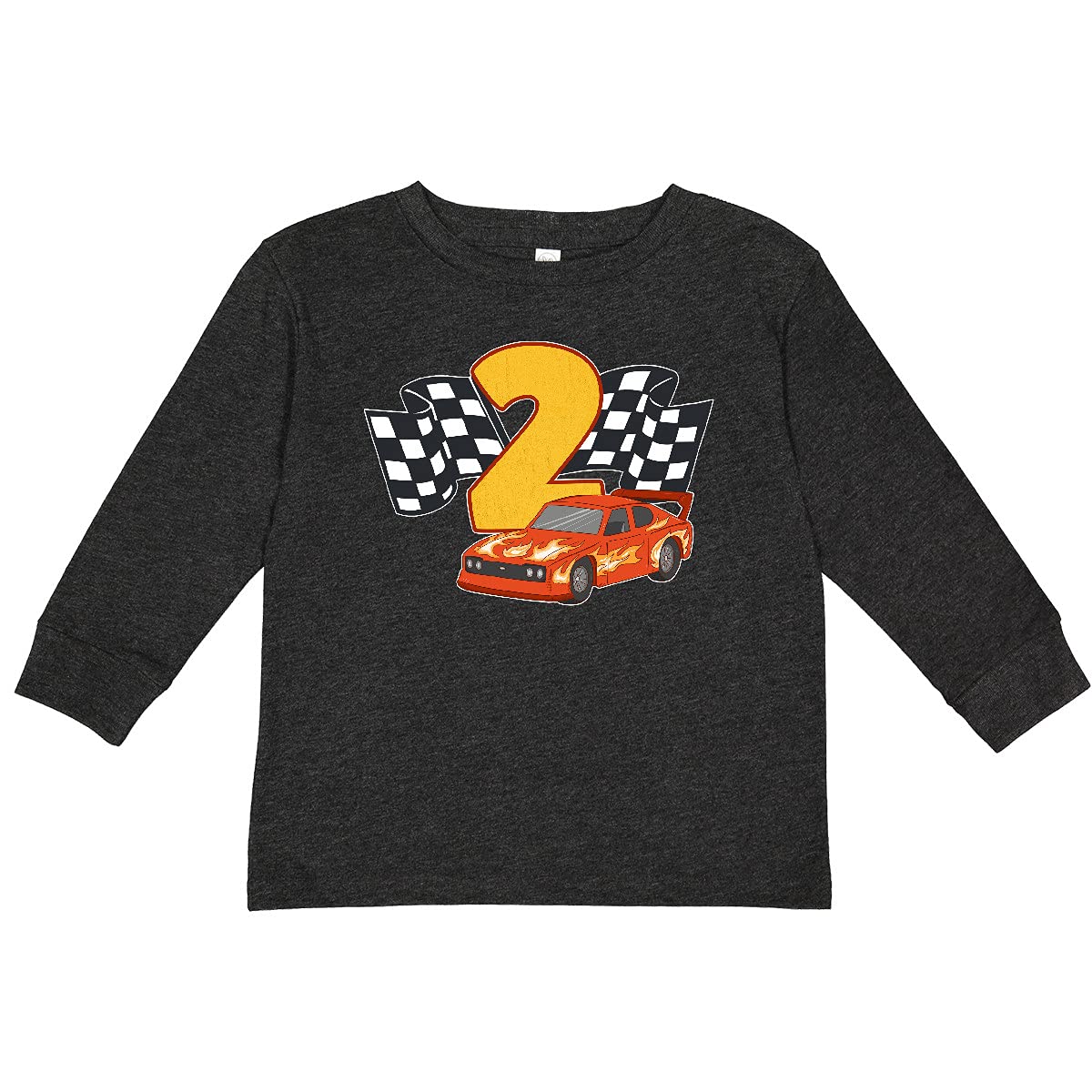 Inktastic Number 2 Race Car Toddler Long Sleeve Cotton T-Shirt - Cute Boys' Graphic Tee for Toddlers, Birthday Gift & Playtime Outfit