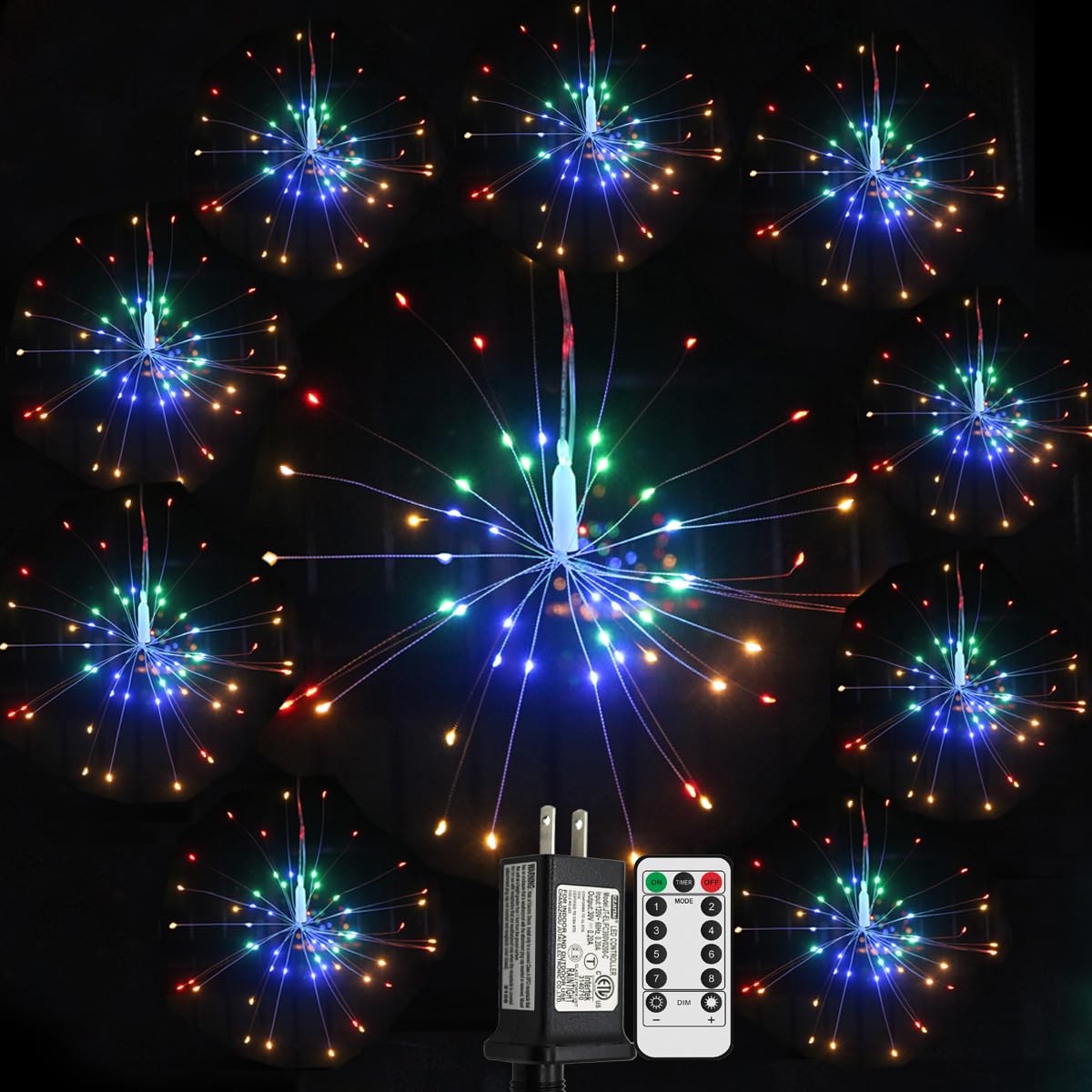 600 LED Starburst Fairy Lights with Remote Control - 8 Modes, Dimming & Timer - 10 Connection Copper Wire String Lights for Christmas Decor, Garden Party, Wedding & Outdoor Lighting