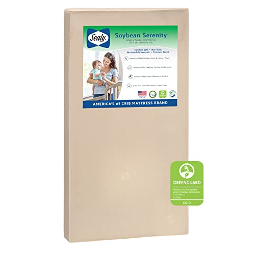 Sealy Baby Soybean Serenity Foam-Core Waterproof Toddler & Baby Crib Mattress - Hypoallergenic Soy Foam for Nursery & Daycare - Safe & Comfortable Sleep Solution for Infants 0-24 Months