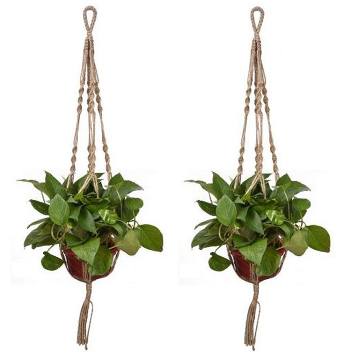 Macrame Plant Hangers 2 Pack - White & Beige Cotton Rope Hanging Baskets for Indoor/Outdoor Flower Pots - Boho Home Decor for Patio, Deck, Ceiling or Living Room (Style 2)