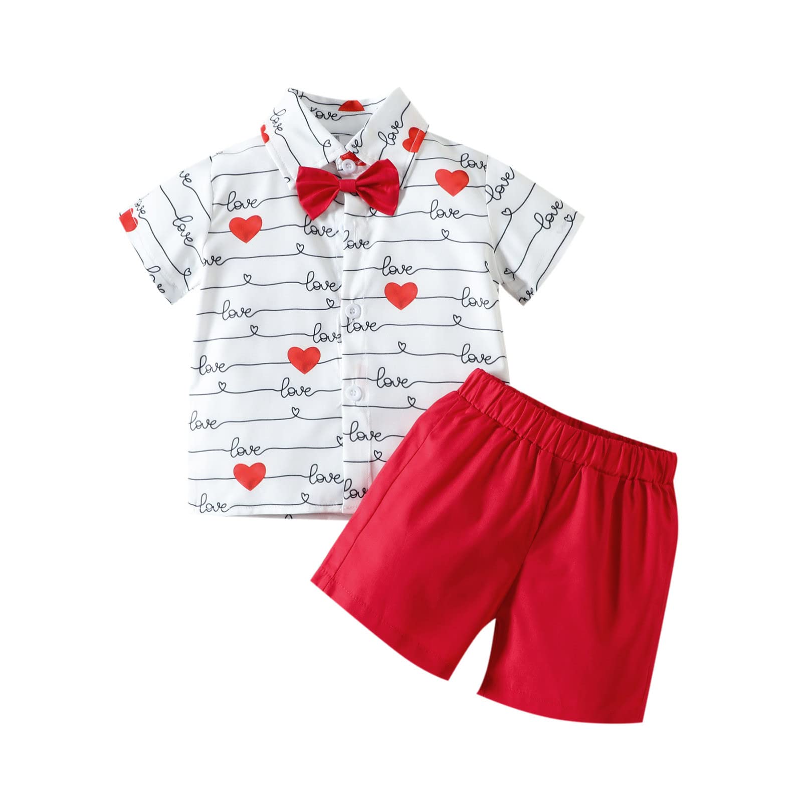 ZOIASW Boys' 2-3 Years Short Sleeve Heart Print T-Shirt & Shorts Set - Causal Summer Outfit for Toddler Kids, Gentlemen Style, White - Perfect for Playdates, Birthday Parties & Family Outings