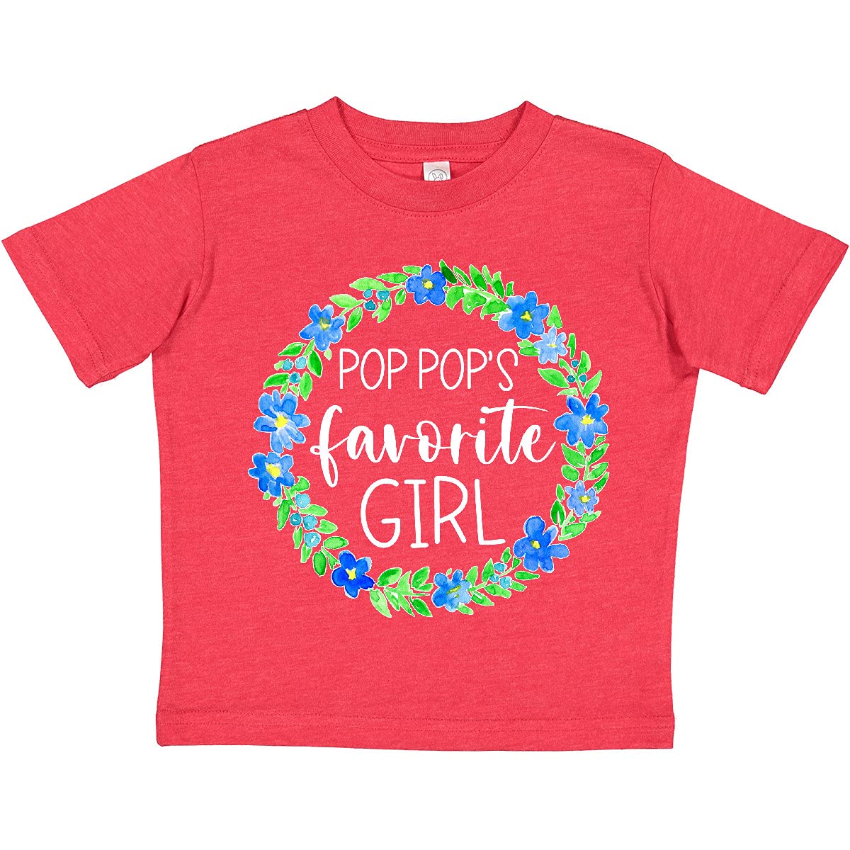 Inktastic Pop Pop's Favorite Girl Blue Floral Wreath Toddler T-Shirt - Cute Casual Outfit for Toddler Girls, Perfect for Family Photos, Playdates & Everyday Wear