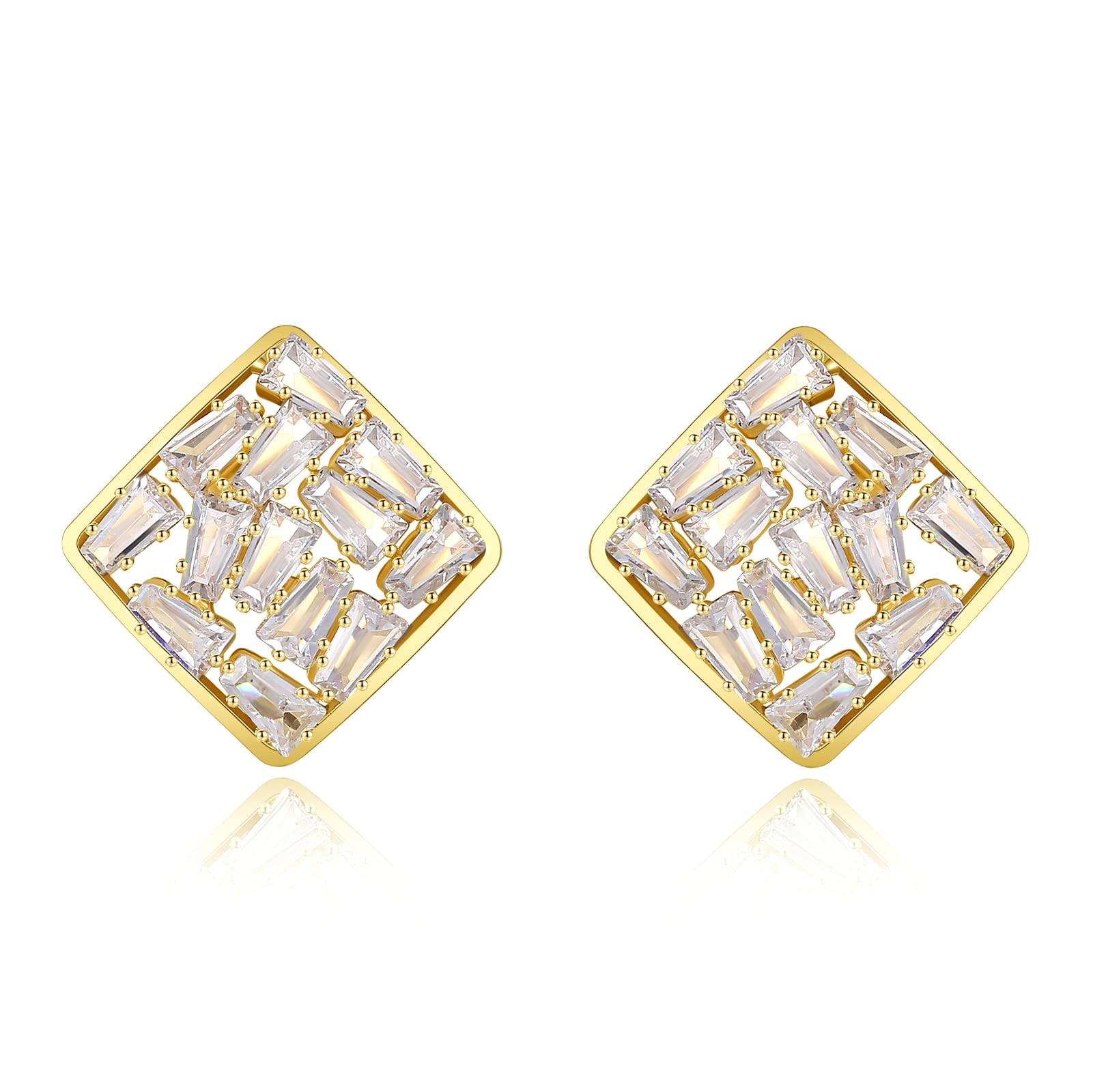 14K Gold Plated Hypoallergenic Zirconia Stud Earrings for Women - Sterling Silver 925 Elegant Ear Studs, Perfect for Business, Birthday & Christmas Gifts (with Gift Box) | Professional Office Wear, Party Accessories & Everyday Jewelry