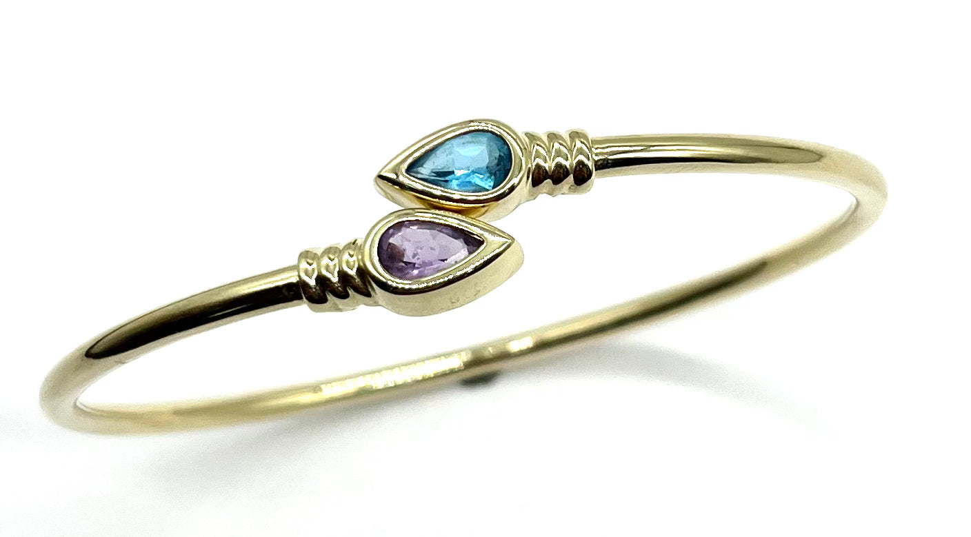 Blue Topaz & Amethyst Bypass Bangle Bracelet for Women | Elegant Gemstone Jewelry Gift for Birthday, Anniversary & Special Occasions | Perfect for Parties, Weddings & Everyday Wear
