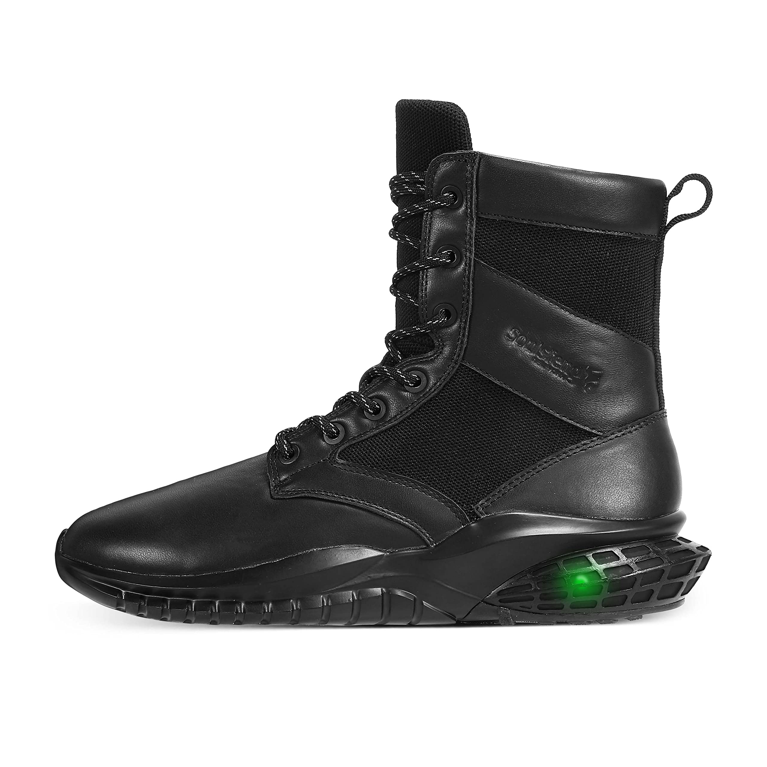 Soulsfeng Black Leather Heated Winter Boots for Men & Women - Ultra Lightweight Snow Boots with Heating, Waterproof Outdoor Patrol Shoes - Perfect for Hiking, Snowboarding & Cold Weather Activities