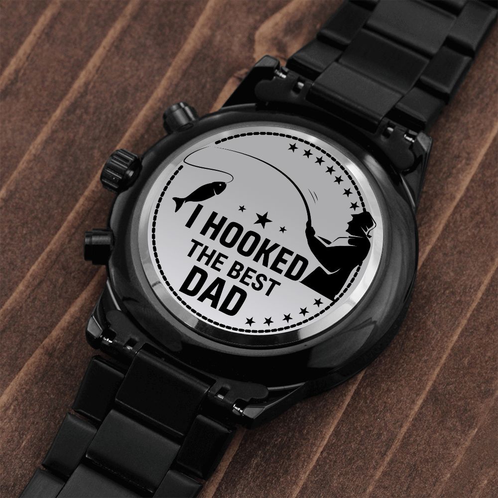 **Best Dad Engraved Watch - Waterproof Men's Watch for Father's Day, Birthday, Anniversary - Perfect Gift for Dads Who Love Fishing & Outdoor Adventures**