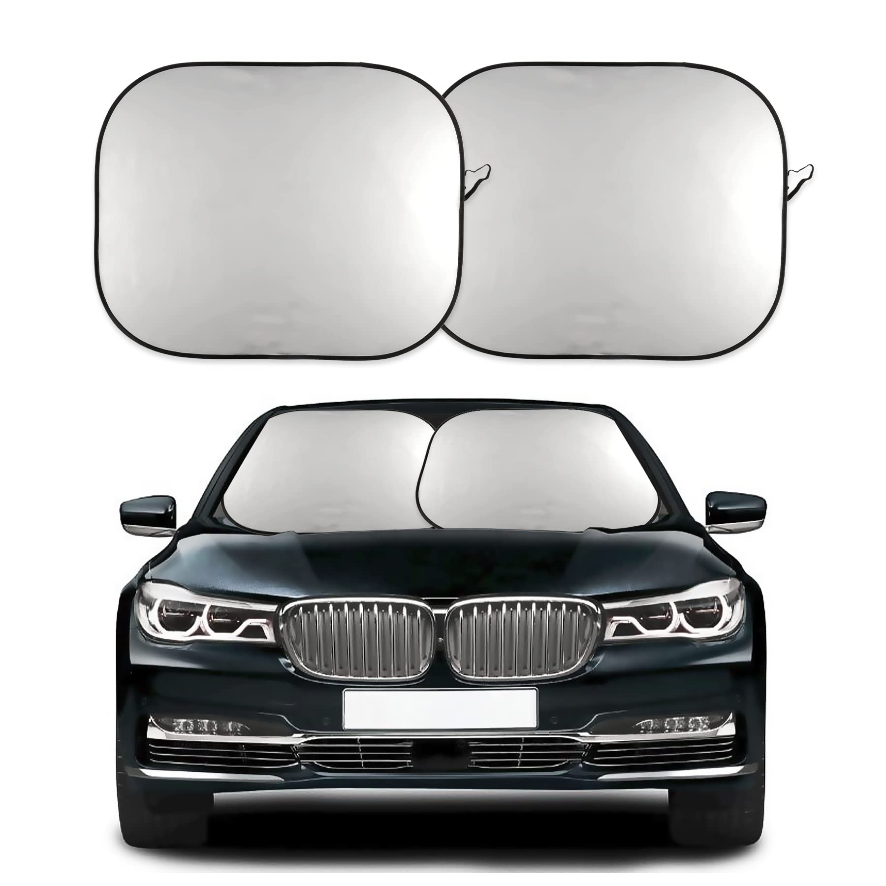 Amiss 2-Piece Foldable Car Front Window Sunshade - UV Protection Windshield Sun Shade with 210T Silver Reflective Polyester Material - Medium Size 27.9