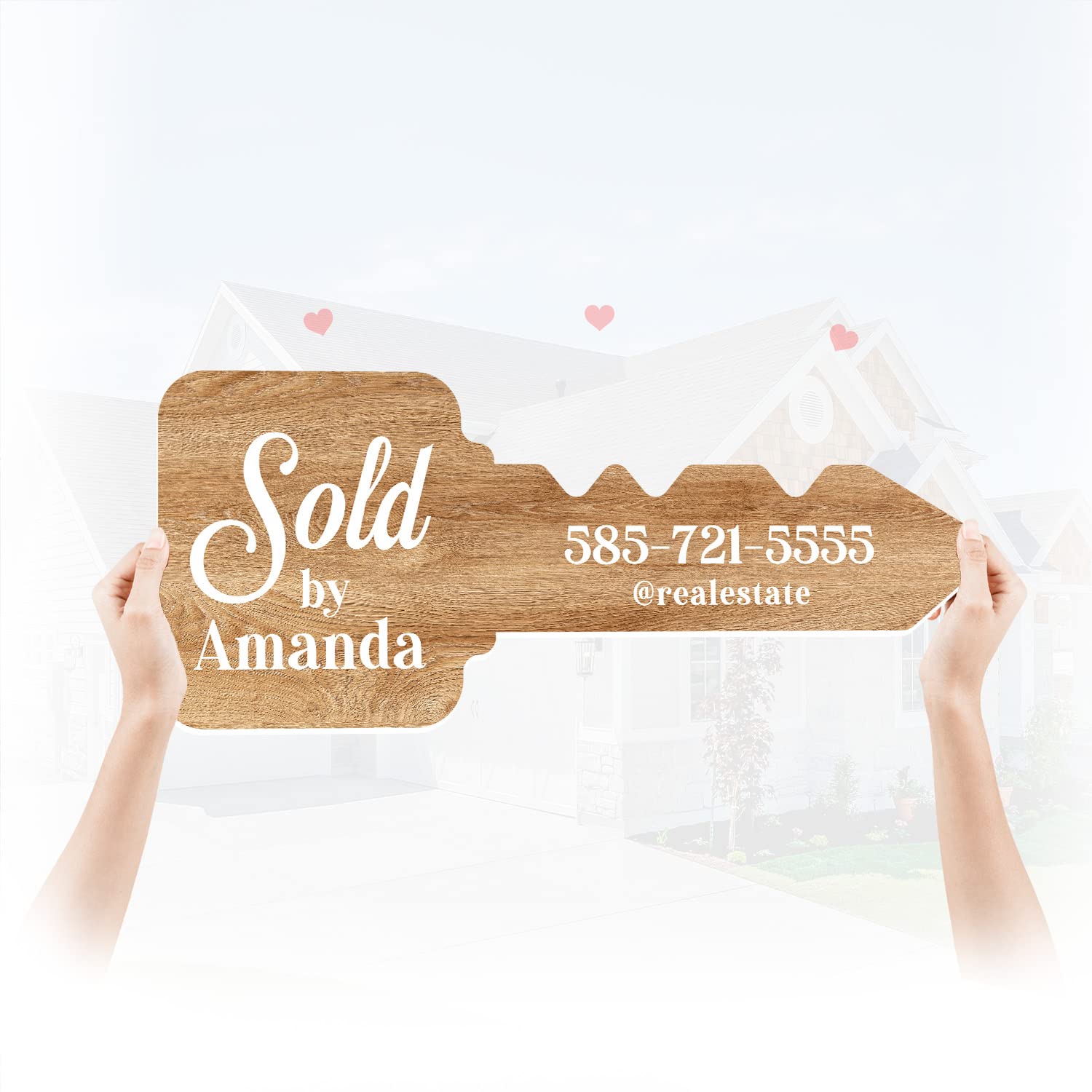 Custom Real Estate Key Photo Booth Props - Giant Car Key Cutout Signs for Realtor Marketing, Sold Sign Party Supplies & Agent Gifts (Bright Wood, Size S) - Perfect for Open Houses, Closing Celebrations & Real Estate Social Media Content