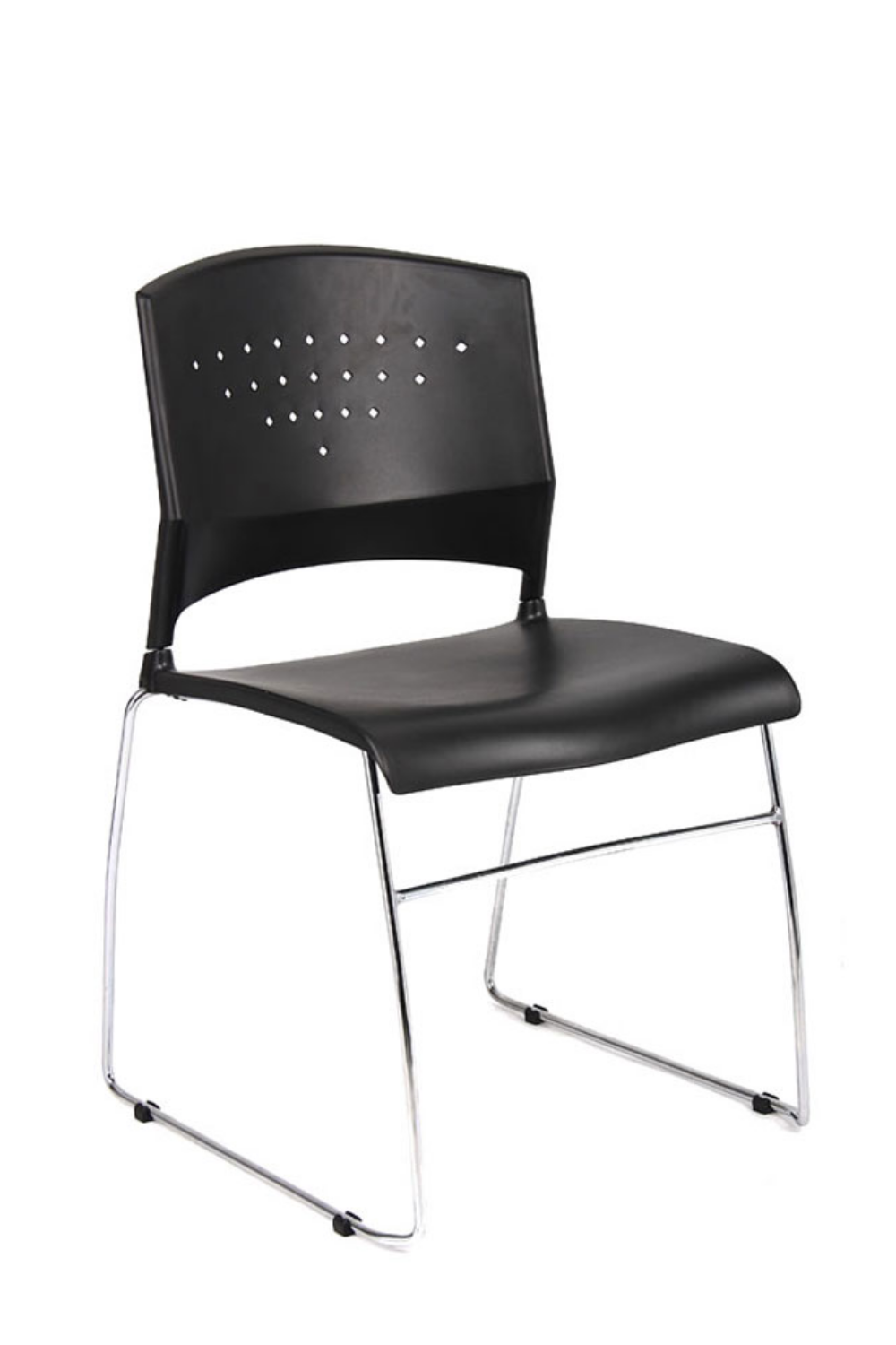 Boss B1400 Black Plastic Stacking Chair with Chrome Frame - Durable & Lightweight for Office, Conference Rooms, Events, and Home Use