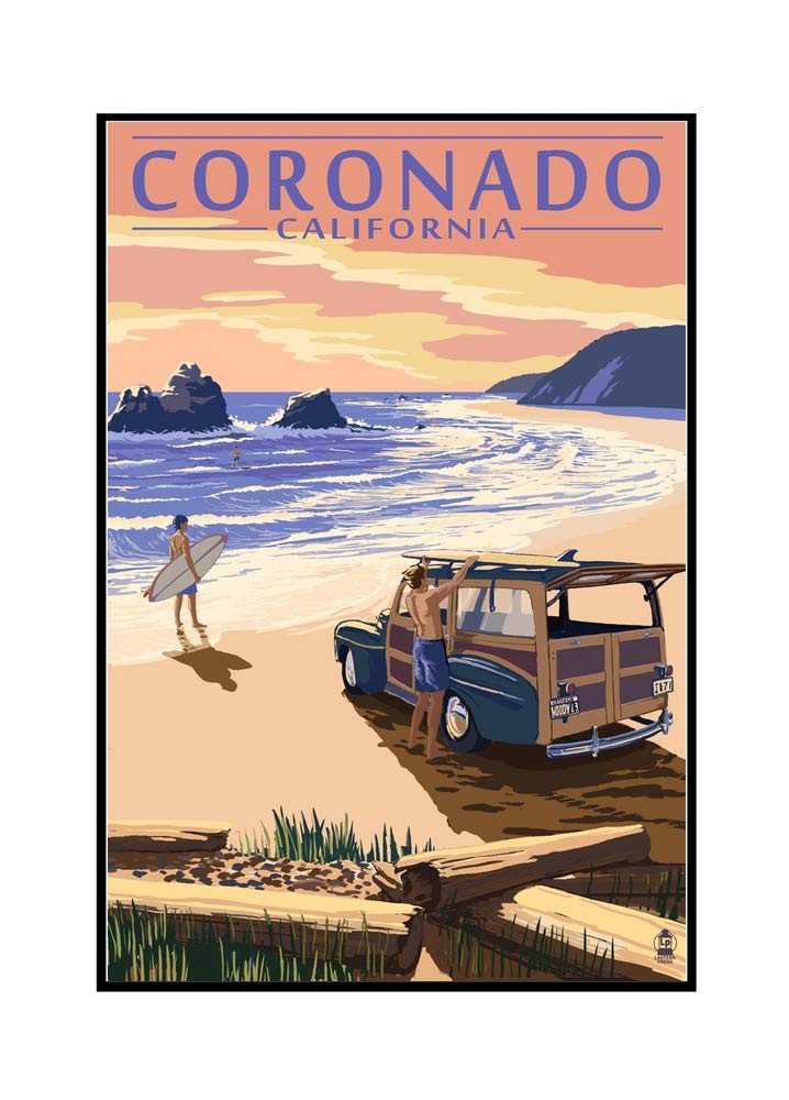Woody on the Beach Coronado California - 24x36 Framed Gallery Wrapped Canvas Wall Art - Perfect for Coastal Home Decor, Beach House Living Room & Office Wall Decor