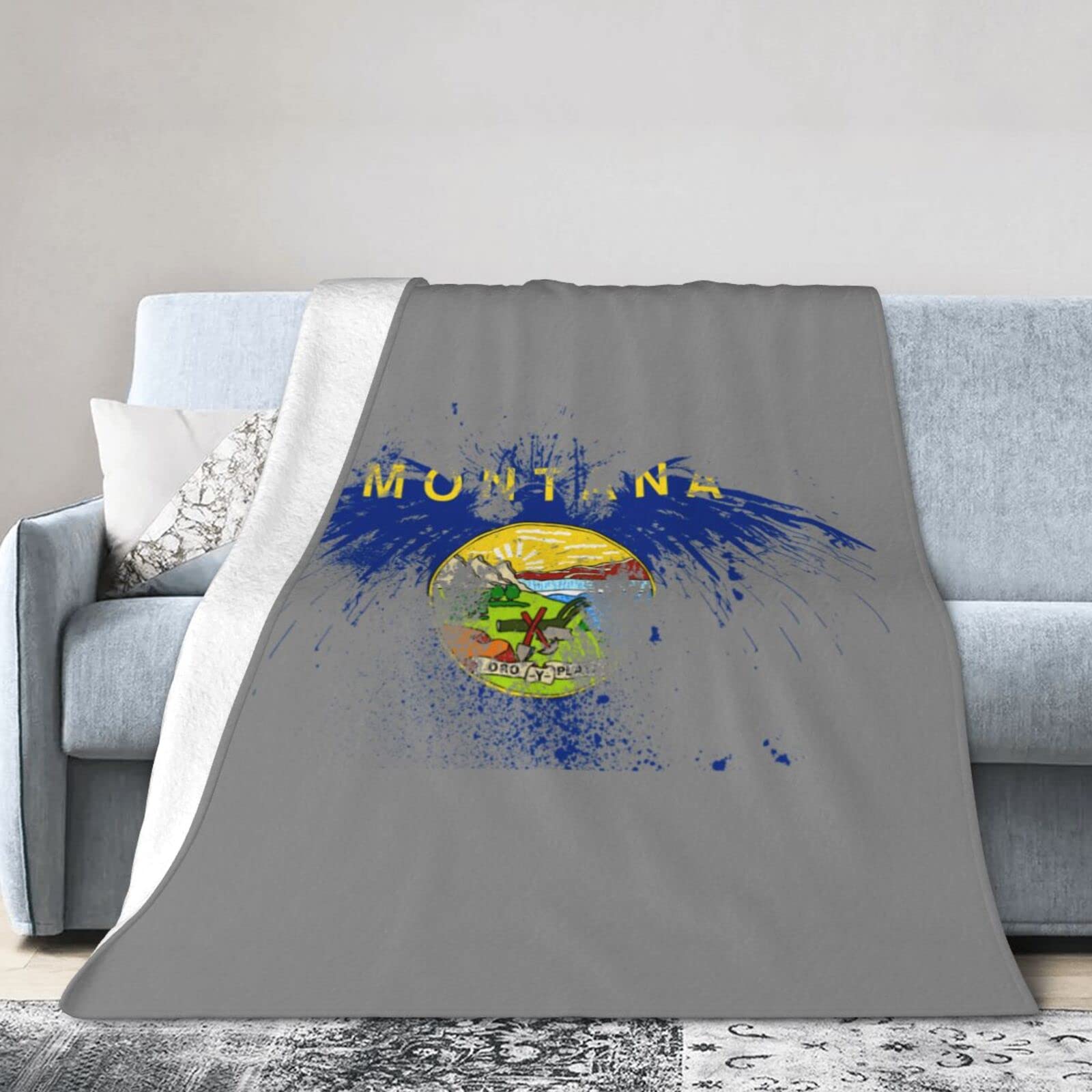 HUFURI Eagle Montana Flag Flannel Fleece Throw Blanket - Ultra Soft & Cozy 60