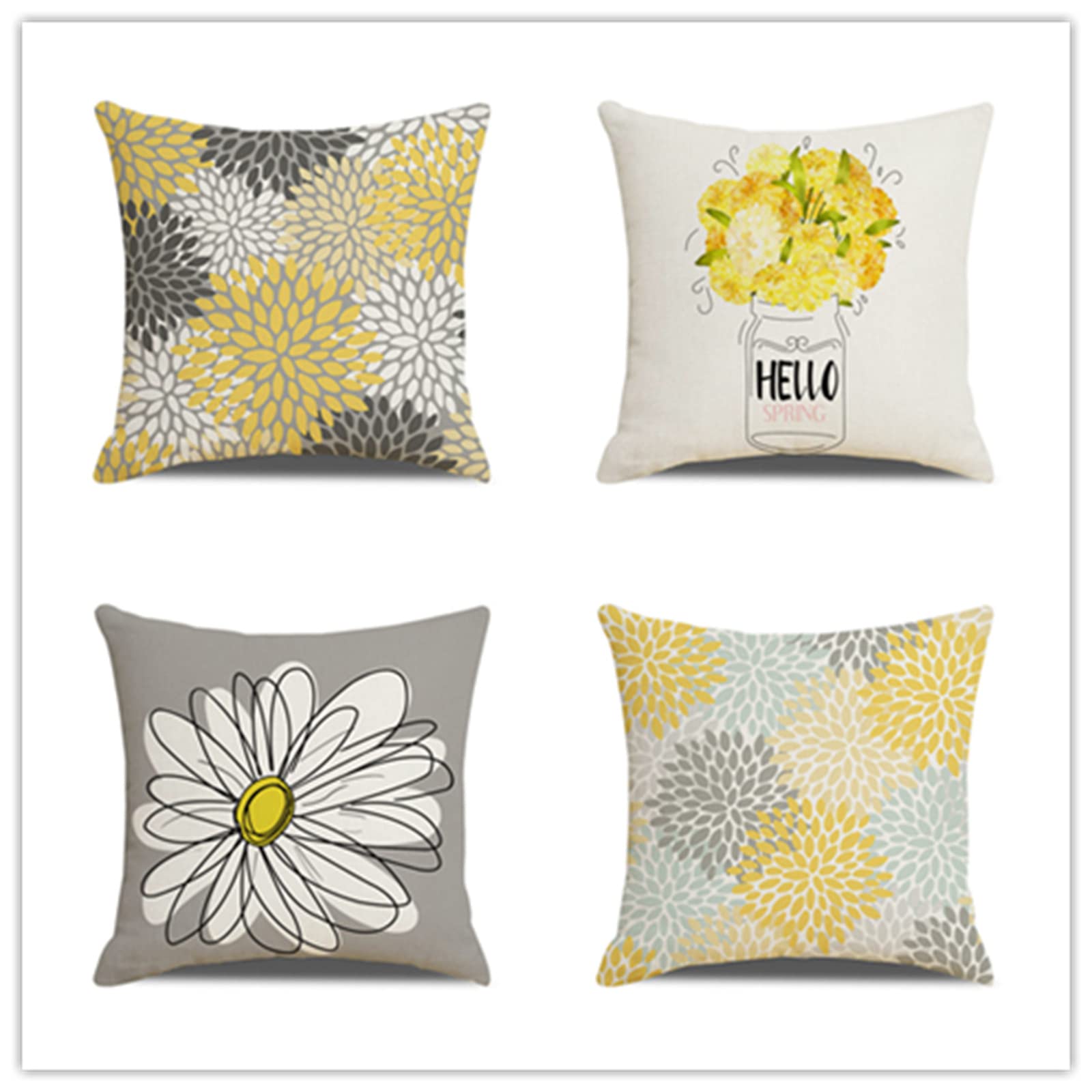 Yellow Daisy Pillow Covers 32x32 Inch Set of 4 - Waterproof Outdoor Throw Pillow Covers, Double-Sided Soft Square Decorative Pillows for Couch, Sofa, Bedroom & Living Room - Perfect for Patio, Garden & Home Decor (Pack of 4)
