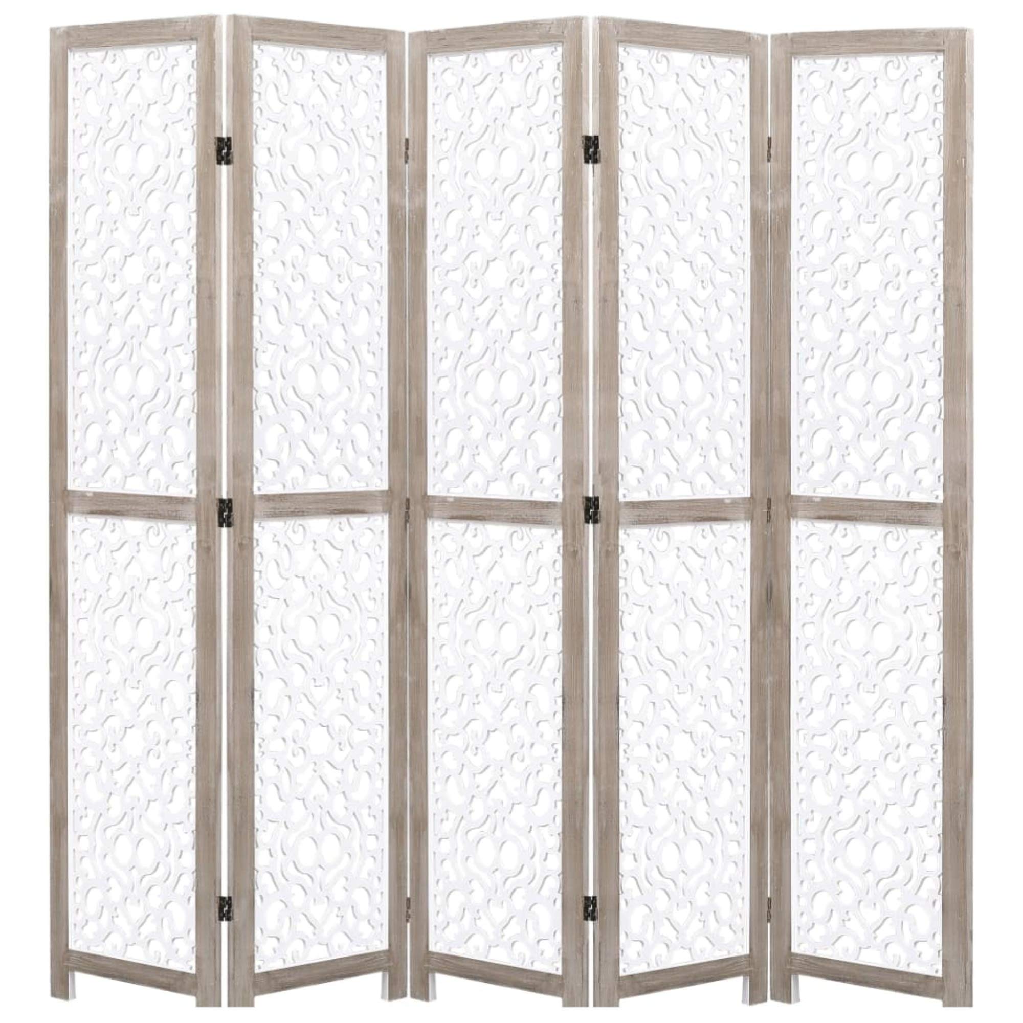 vidaXL 5-Panel Room Divider Screen - 68.9x64.7 Inch White Solid Wood Privacy Partition - Perfect for Home Office, Bedroom Separation & Living Room Decor