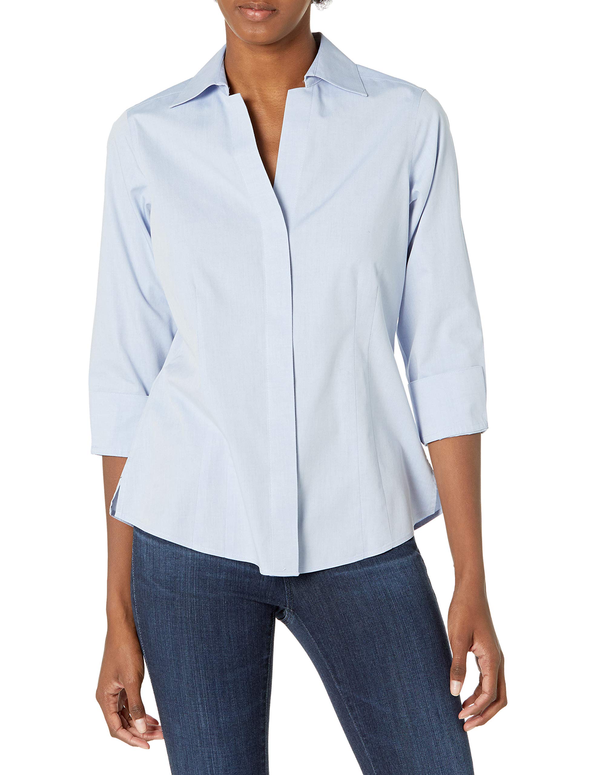 Foxcroft Women's Taylor Essential Non-Iron Blouse Dress Shirts - Blue Wave, Size 6 US - Perfect for Office Wear, Business Casual & Professional Outfits