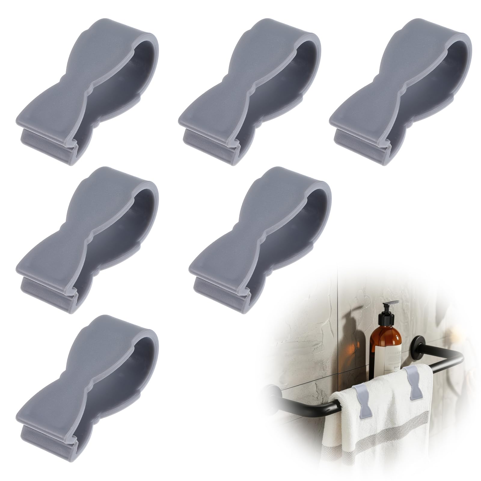 6PCS Heavy-Duty U-Shape Kitchen Towel Clips - Strong Hand Towel Clamps for Oven Handle, Dishwasher, Stove, Bathroom Towel Rack - Non-Slip Design Prevents Towels from Falling (Grey) - Perfect for Kitchen, Laundry Room & RV Use