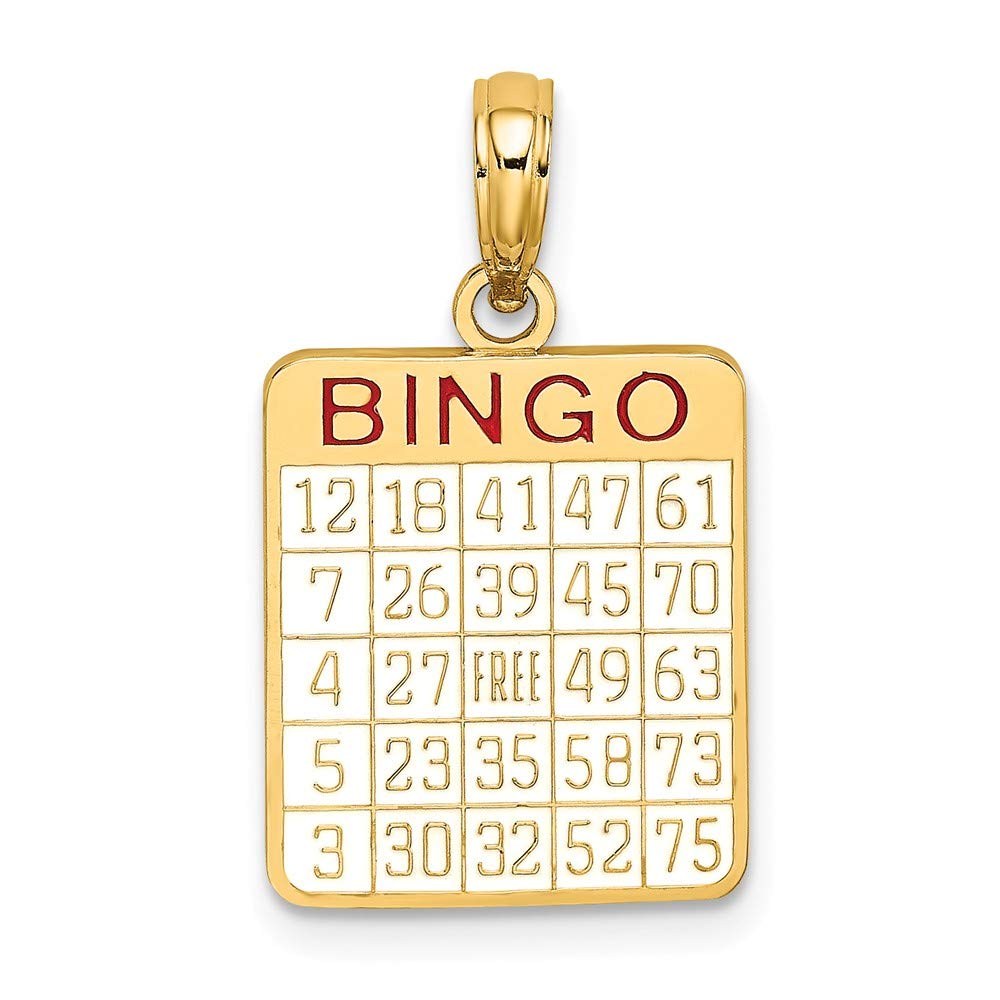 14K Solid Yellow Gold Enamel Bingo Card Charm Pendant - 19mm x 13mm - Perfect for Necklaces, Bracelets & Jewelry Making - Great Gift for Bingo Lovers & Gamers