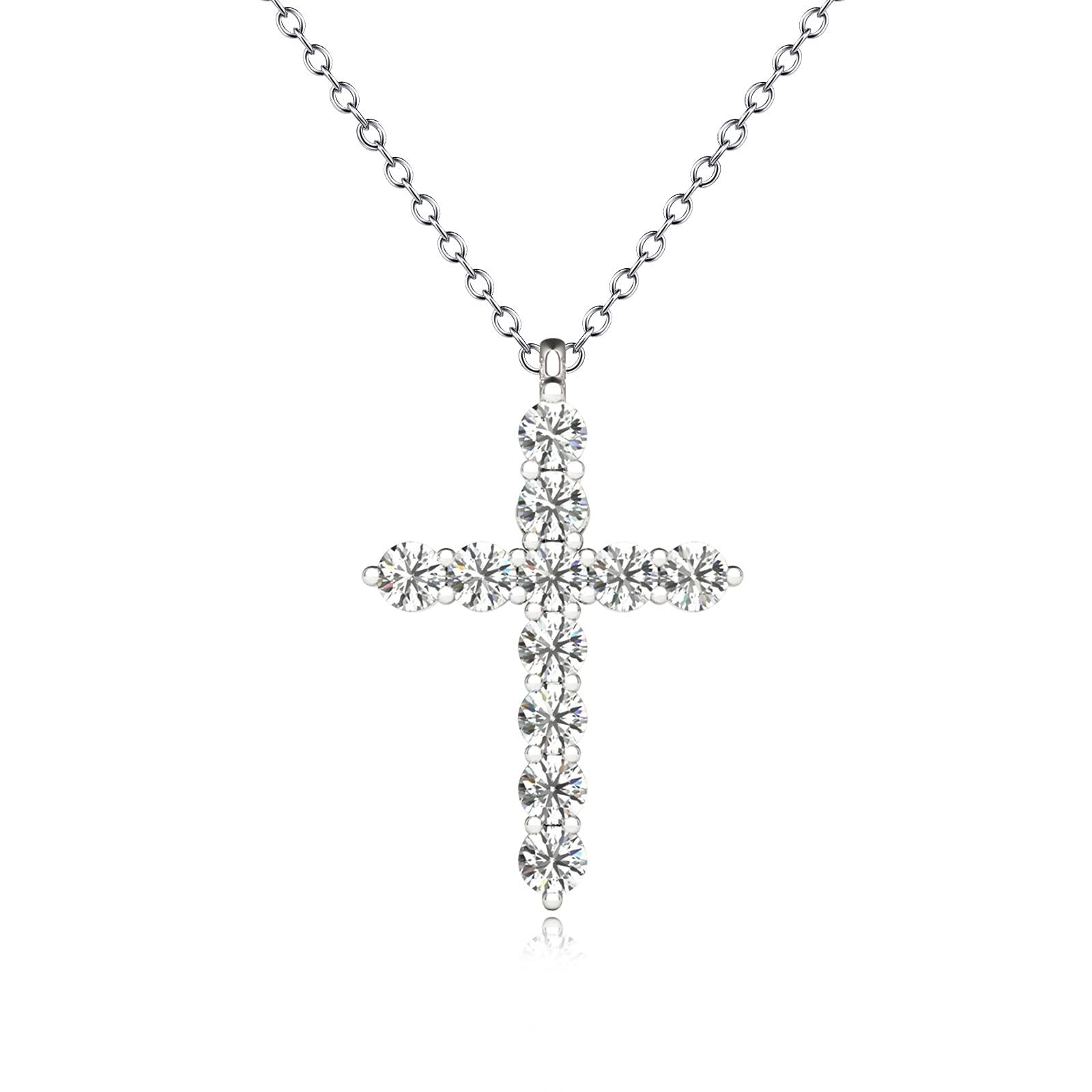 DIYA Sterling Silver Round Moissanite Cross Pendant Necklace for Women - Elegant Diamond Alternative Jewelry with 18+2 Inch Chain - Perfect Gift for Birthday, Anniversary & Christmas (Includes Jewelry Box)
