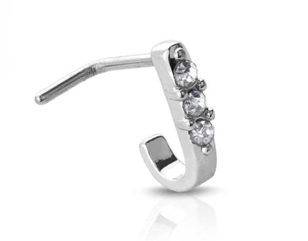 20G Surgical Steel Triple Linear Gem Ball Round CZ Nose Stud Rings - L Shaped Piercing Jewelry for Women & Men - Perfect for Everyday Wear, Parties & Special Occasions