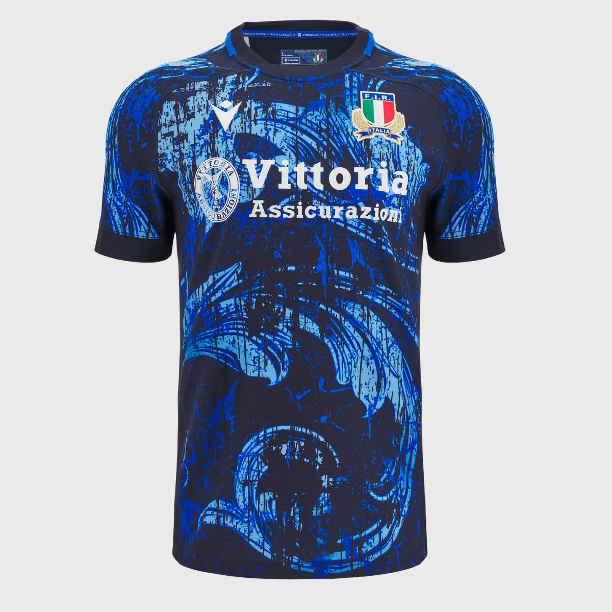 Macron Italy Kids' Training Rugby Jersey Blue 2024/25 - Youth Football Practice Shirt for Training & Matches