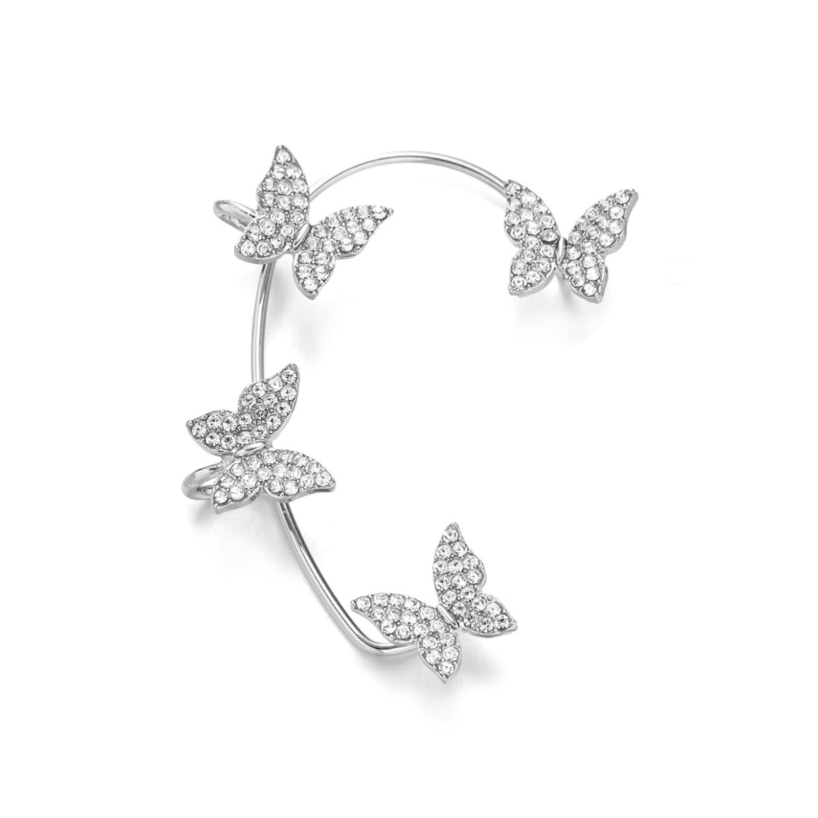 2PCS Zircon Butterfly Ear Cuff Earrings - Rhinestone Non-Pierced Wrap Around Clip On Earrings for Women & Teen Girls - Perfect for Parties, Weddings & Everyday Wear