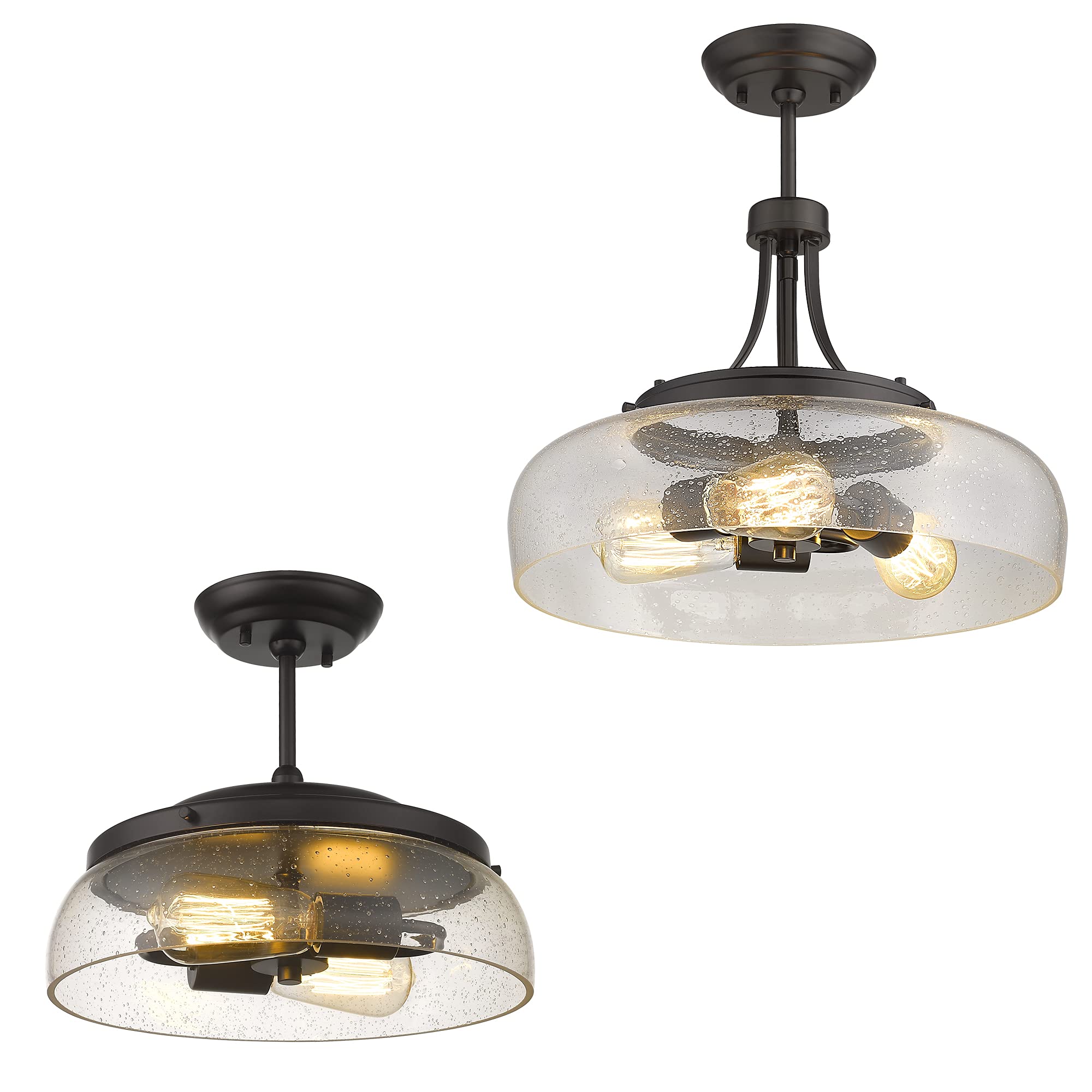 EAPUDUN 3-Light & 2-Light Farmhouse Modern Semi-Flush Mount Ceiling Lights Set - Oil Rubbed Bronze Finish with Clear Seeded Glass Shade - Perfect for Kitchen, Dining Room, Bedroom, and Living Room Lighting