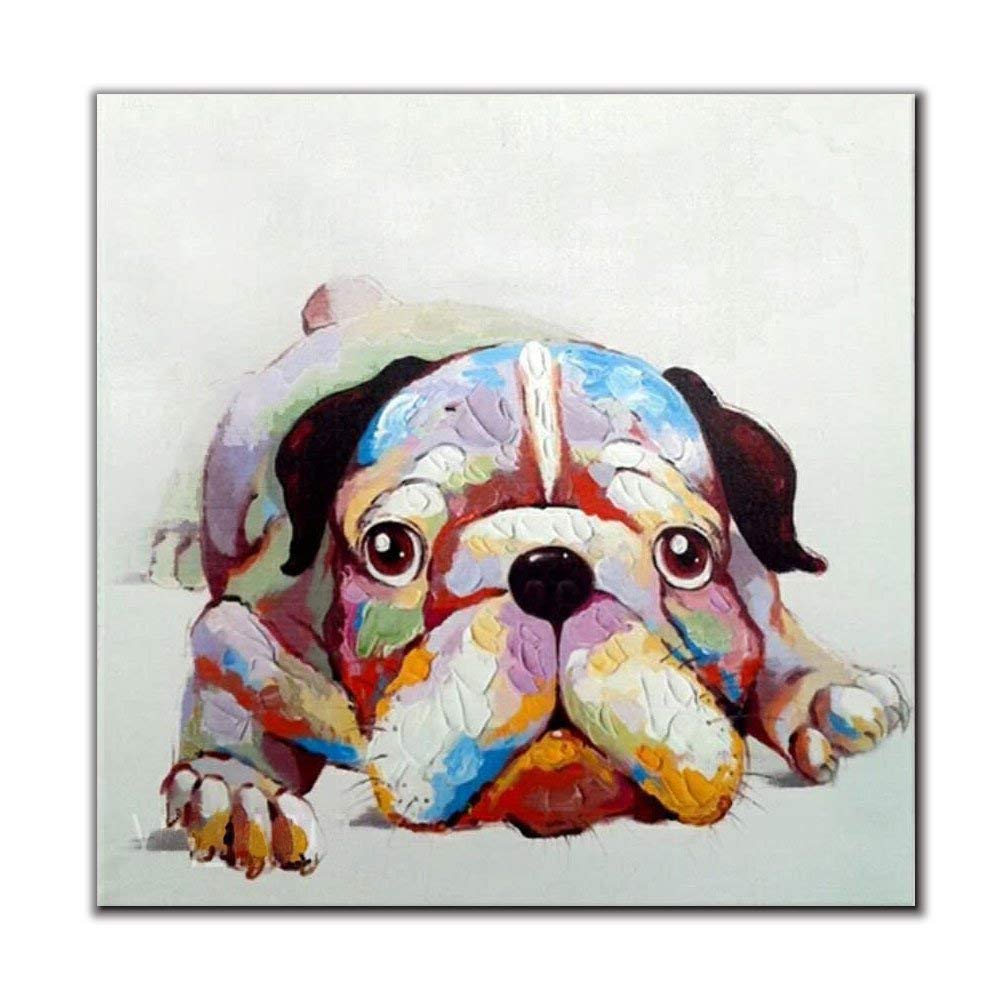 ZENDA Large Bulldog Oil Painting Canvas Print - Framed Wall Art for Living Room & Bedroom Decor - Ready to Hang Dog Portrait - Perfect for Pet Lovers & Home Interior Design