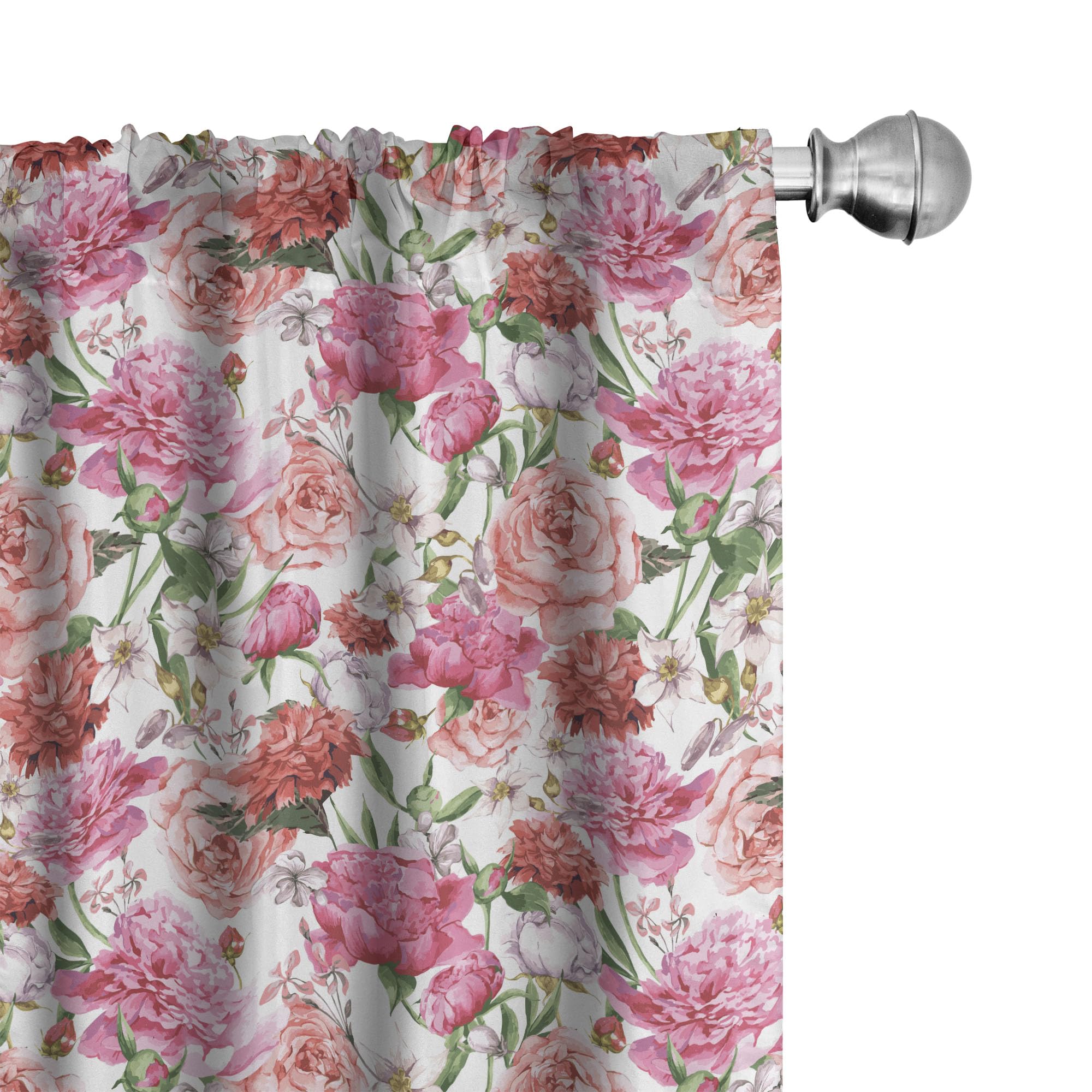 Ambesonne Floral Curtains - Pink Shabby Chic Garden Flowers with Leaves & Buds Design, 2 Panel Set (28
