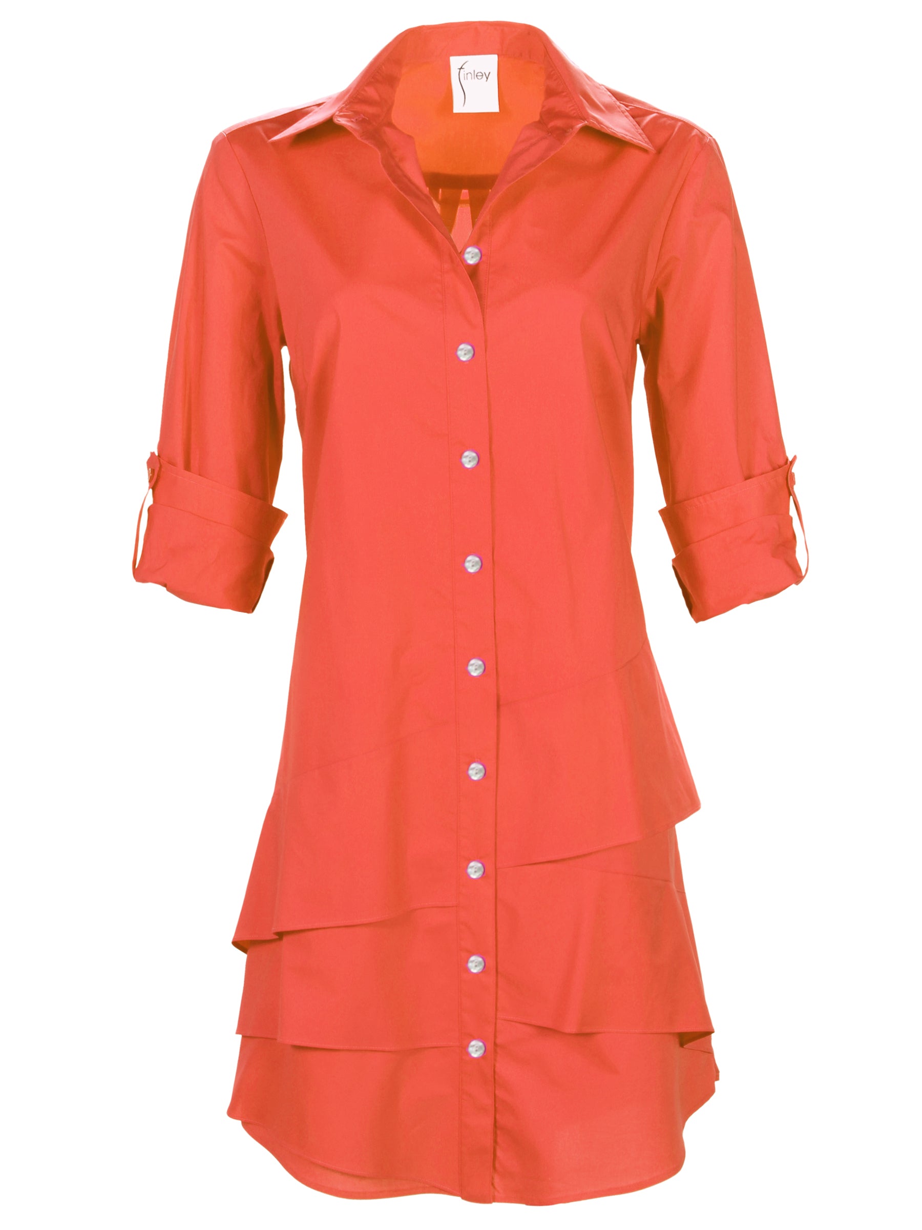 Jenna Shirt Dress in Fireball Orange - Crisp Cotton Women's Casual Dress for Work, Brunch & Summer Outings