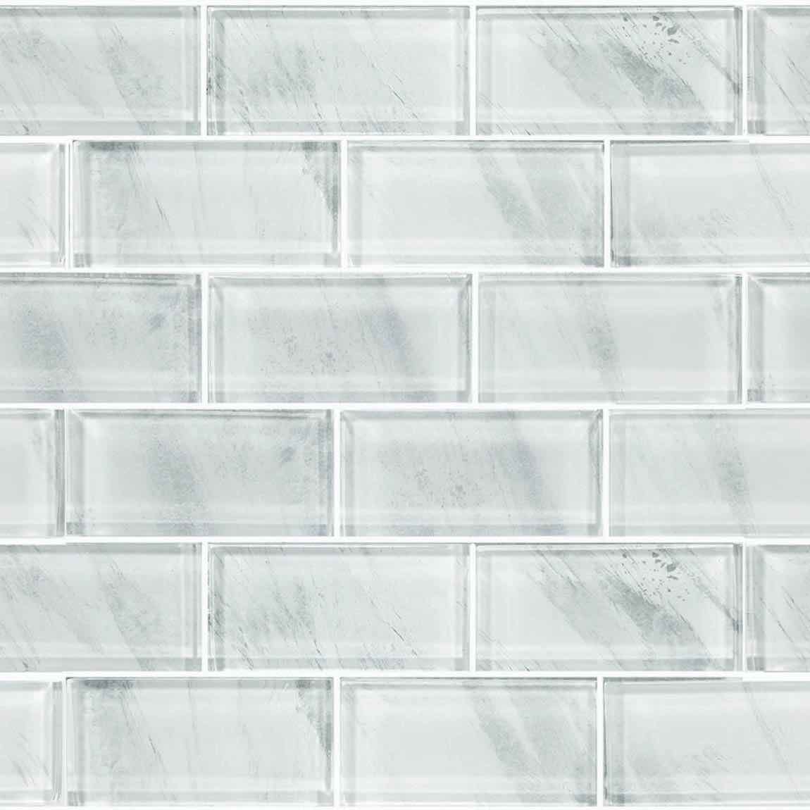 Premium Glass Subway Tile - Stratus White 2x4 Inch - Modern Kitchen Backsplash & Bathroom Wall Tile - Waterproof & Easy to Clean for Home Renovation