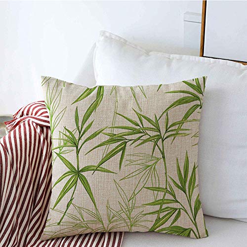 Exotic Hawaiian Bamboo & White Floral Linen Throw Pillow Covers 16x16 Inch - Botanical Outline Spring Decor for Couch, Sofa & Living Room