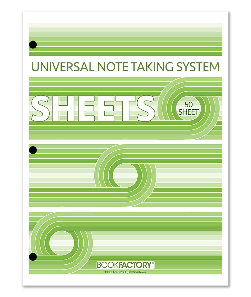BookFactory Cornell Notes System - 50 Loose Leaf Sheets, 8.5