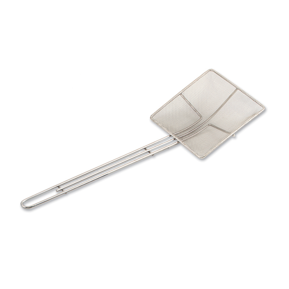 Browne 6.5 Inch Square Fine Mesh Skimmer with 11.8 Inch Handle - Stainless Steel Kitchen Strainer for Frying, Deep Frying, and Cooking - Perfect for Restaurants, Home Kitchens, and Outdoor BBQ