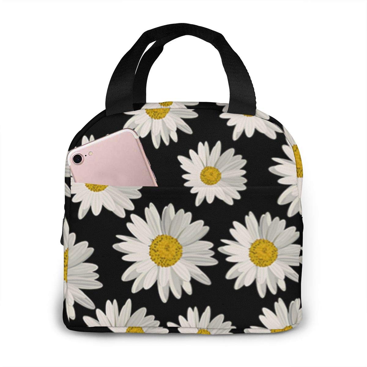 Stylish Insulated Lunch Tote Bag for Women - Reusable Daisy Print Lunch Box with Convenient Pocket | Perfect for Office, School, Picnics & Outdoor Activities