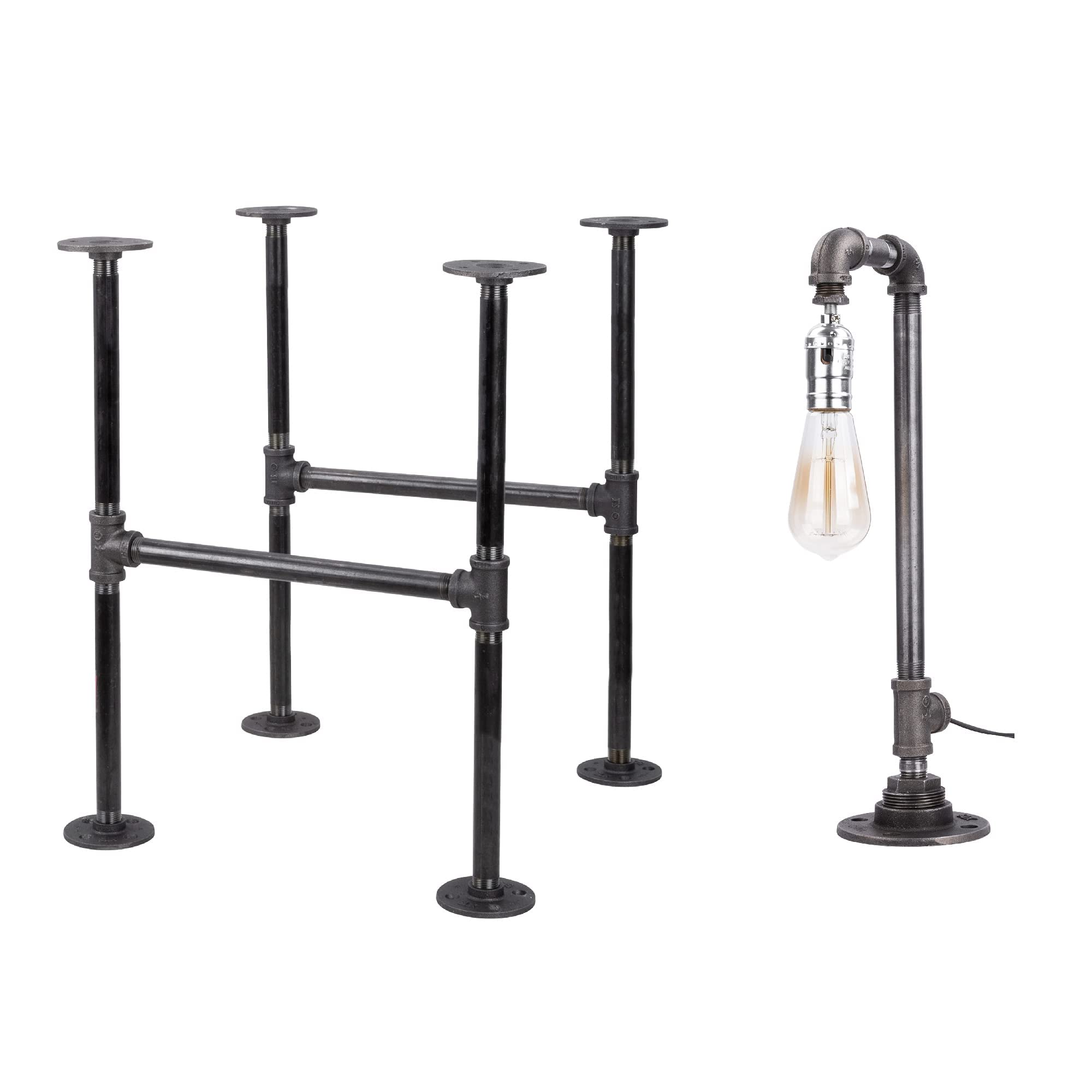 Industrial Pipe Table Leg Kit with Dimmable Lamp - DIY Side Table for Home Office