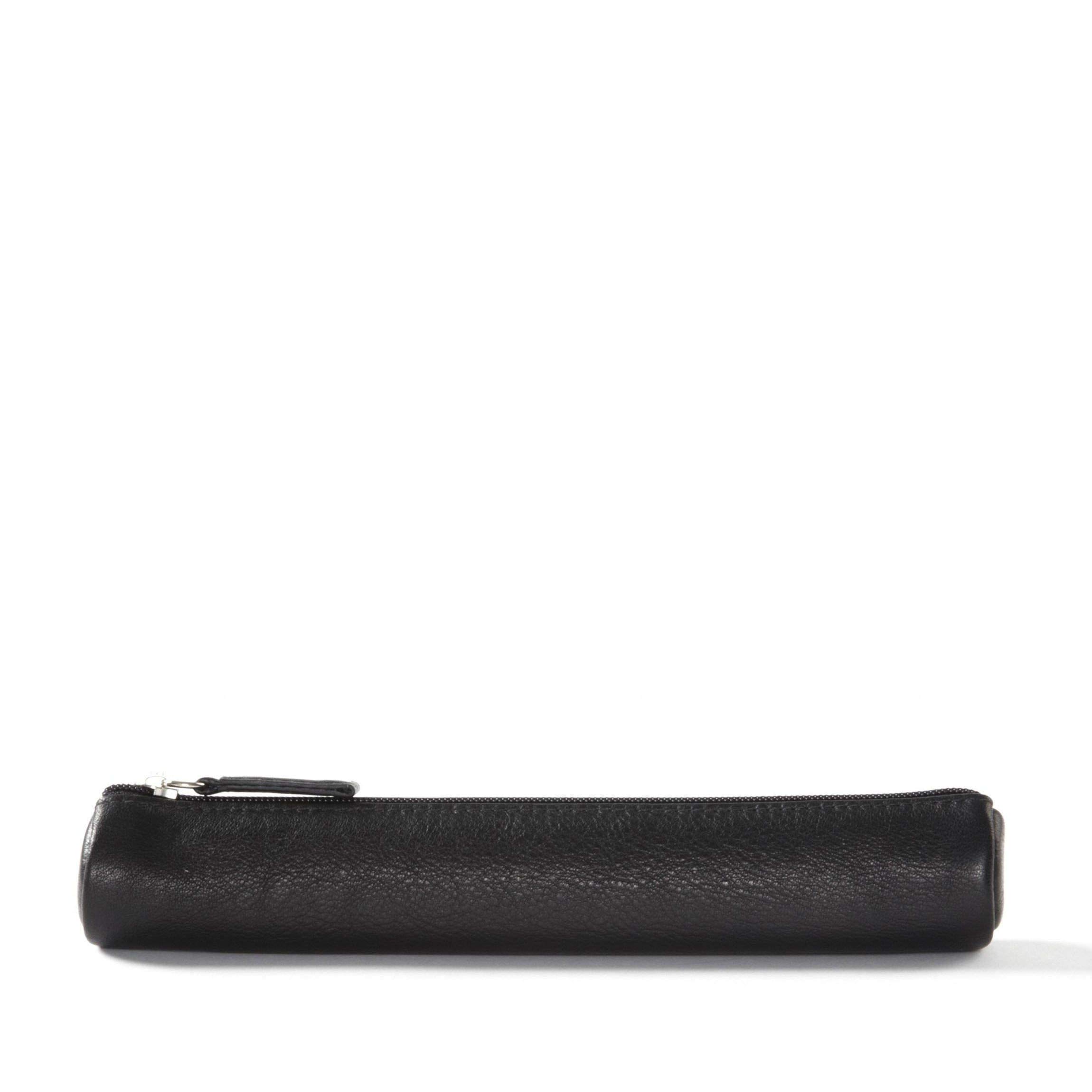 Leatherology Black Onyx Small Leather Pencil Case - Premium Zippered Pen Holder for School, Office & Travel Organization