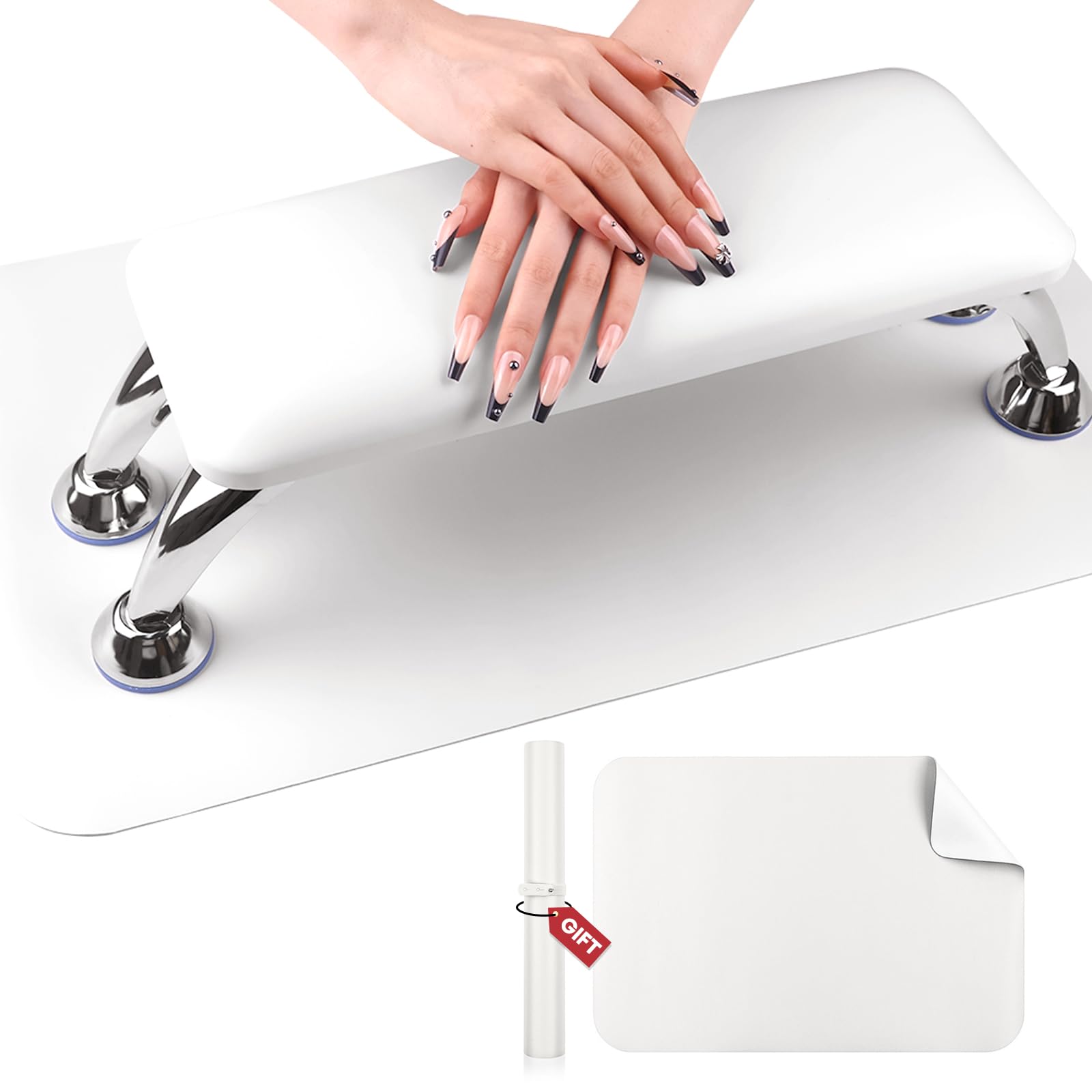 SAVILAND Professional Nail Tech Arm Rest with Microfiber Leather Mat - White Super-Comfort Hand Pillow Cushion for Salon & Manicure - Perfect for Nail Artists, Gel Polish Application & Pedicure Services