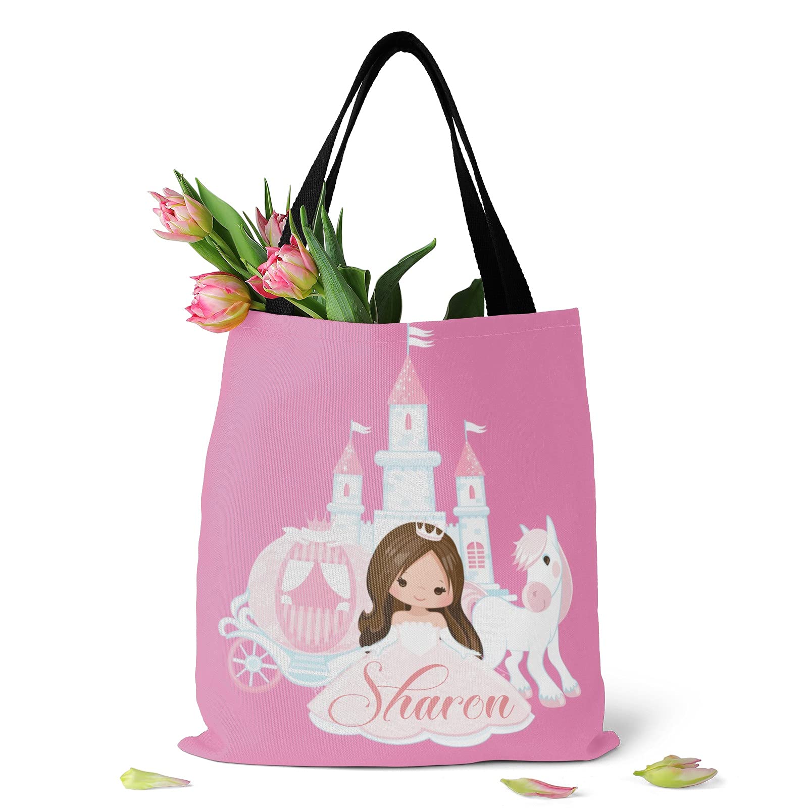 Personalized Name Tote Bag - Dream Pink & Purple Unicorn Print with Gold Accents - Reusable Canvas Shopping Bag for Women - Perfect for Travel, Beach, Grocery & Everyday Use