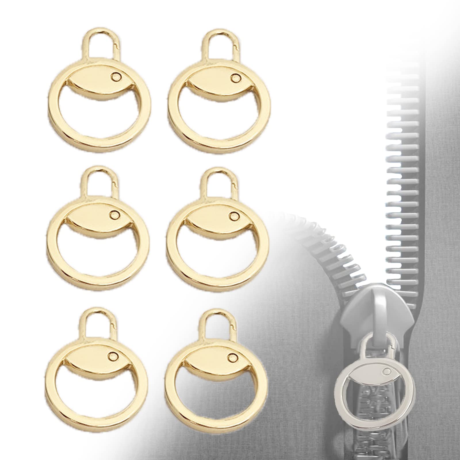 6Pcs Universal Detachable Zipper Puller Set - Light Gold Replacement Zipper Pullers for Repairing Jackets, Coats, Boots, Backpacks & Suitcases - Ideal for People with Limited Hand Dexterity - Easy DIY Fix for Broken Zippers on Outerwear and Travel Gear