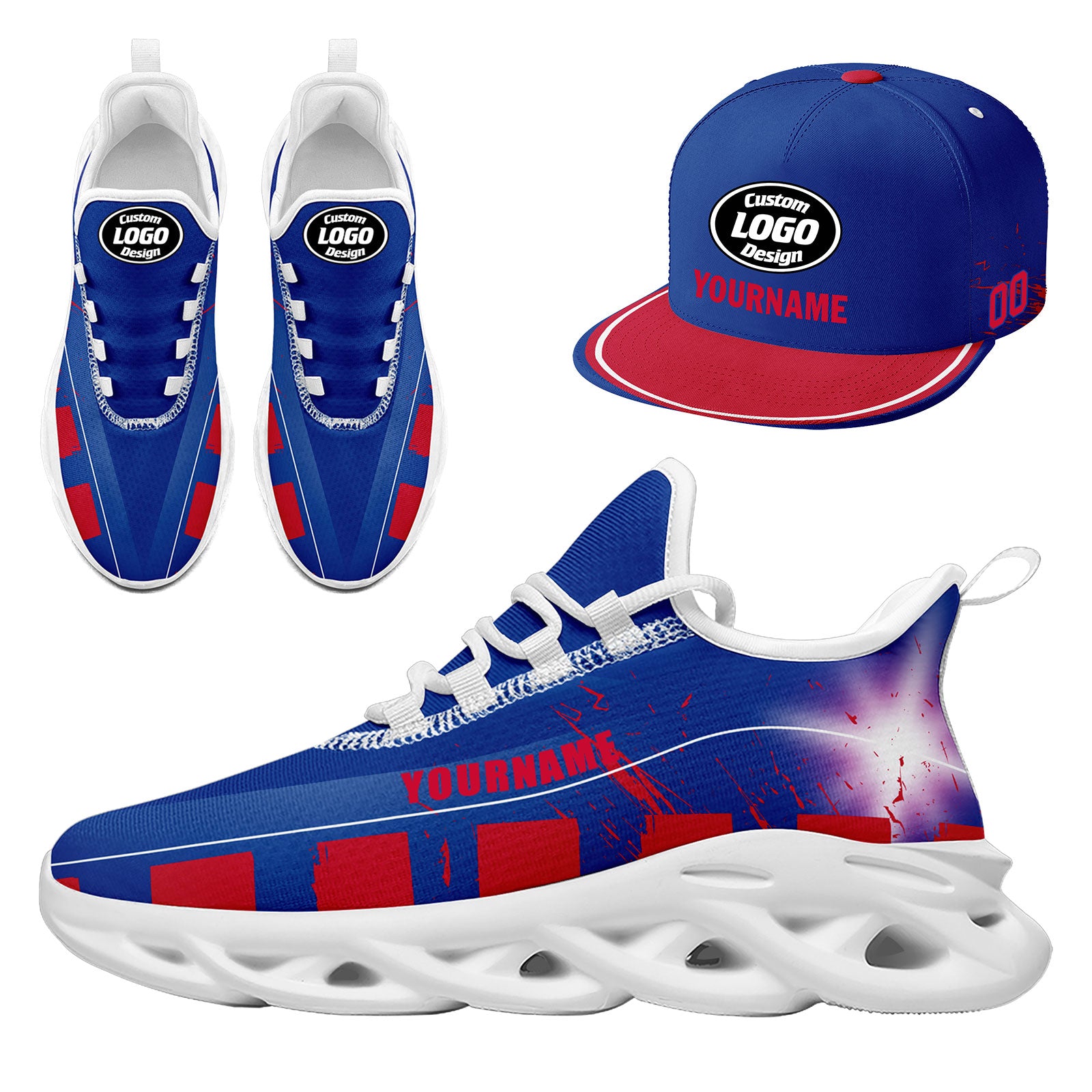 Custom Blue & Red Buffalo MaxSoul Shoes & Hat Set - Personalized Combo for Men & Women | Perfect for Sports, Outdoor Activities & Fashion Streetwear