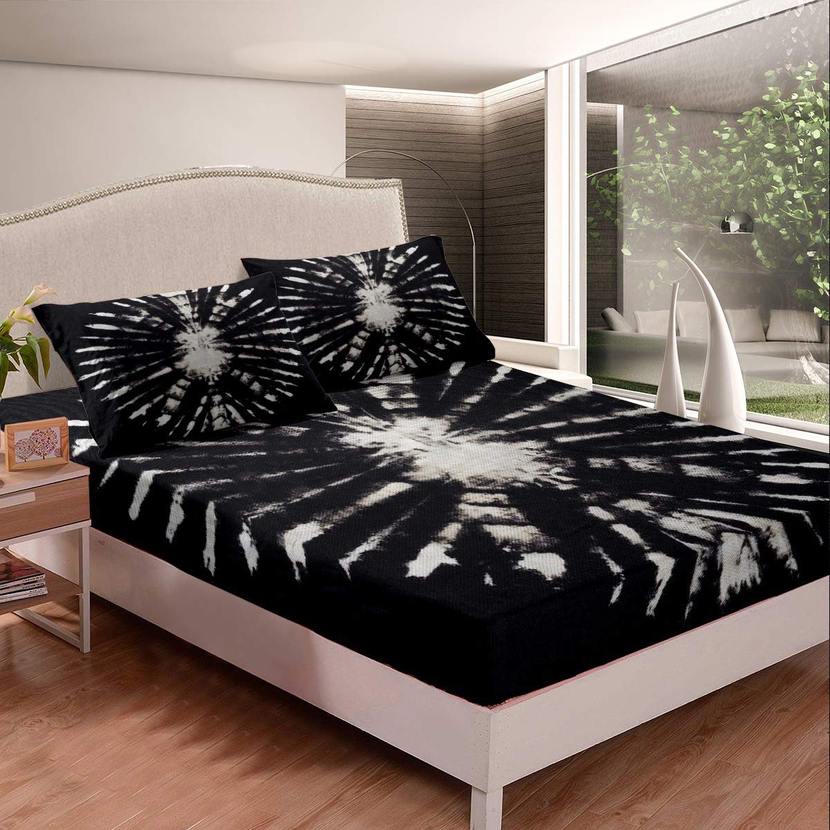 Tie Dye Kids Fitted Sheet Set - Twin XL Ultra Soft Microfiber Bedding (1 Fitted Sheet + 1 Pillowcase) for Boys & Girls | Black & White Dye Design | Perfect for Teen Bedrooms, Sleepovers & Dorm Rooms