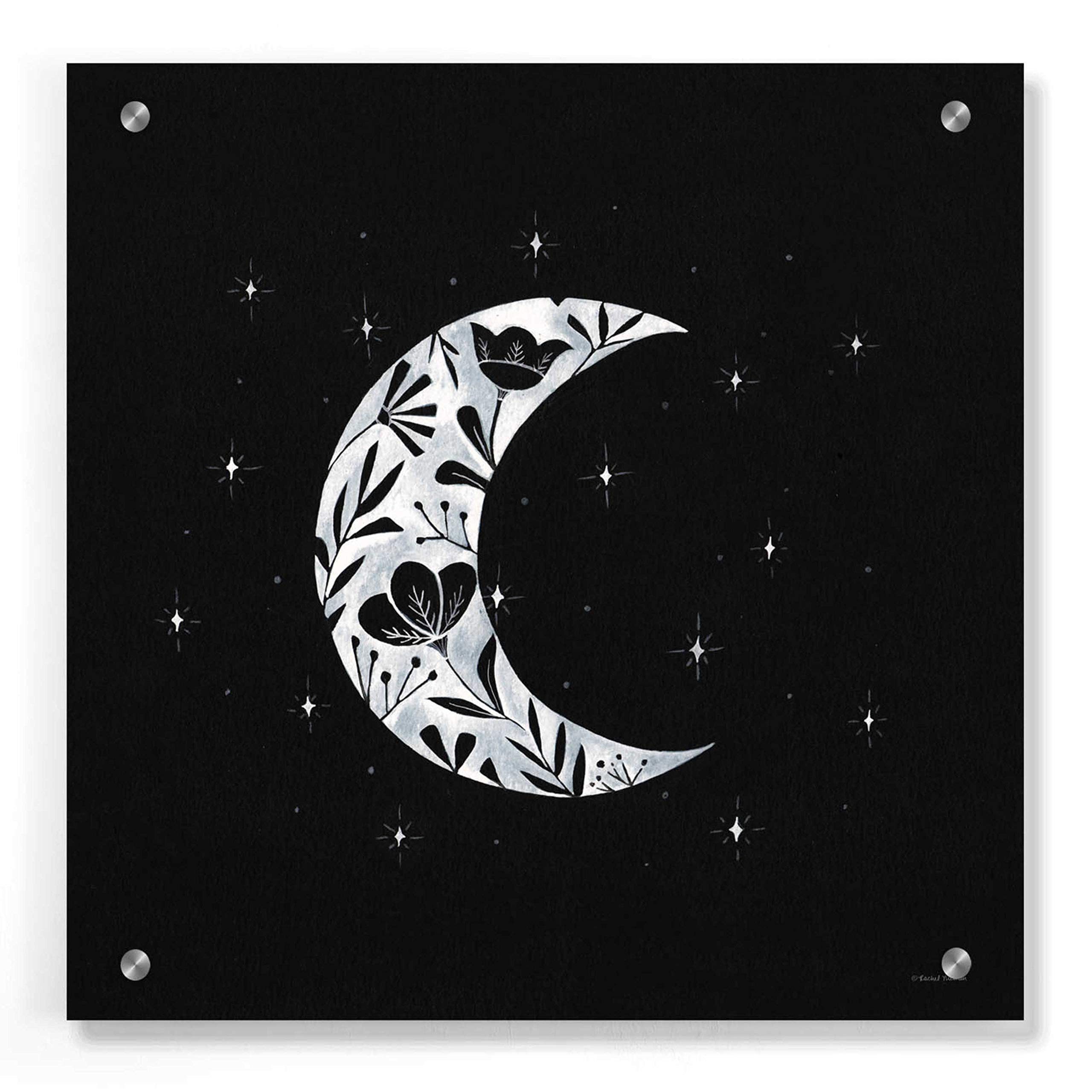 Rachel Nieman 'Moon Floral Silhouette' Acrylic Glass Wall Art - 36x36 Inches Modern Home Decor for Living Room, Bedroom & Office