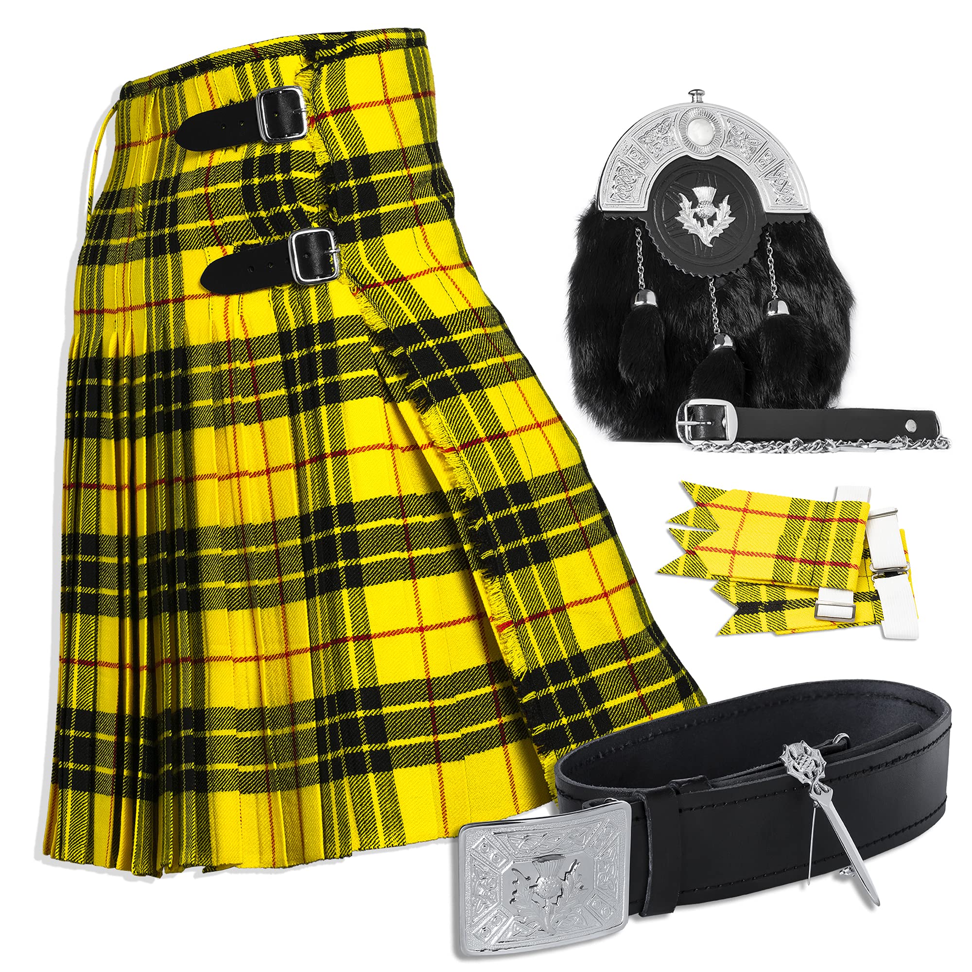Men's Utility Kilt with 6-Piece Accessory Set - Traditional Scottish & Irish Style Kilt for Casual Wear, Renaissance Fairs, and Highland Games