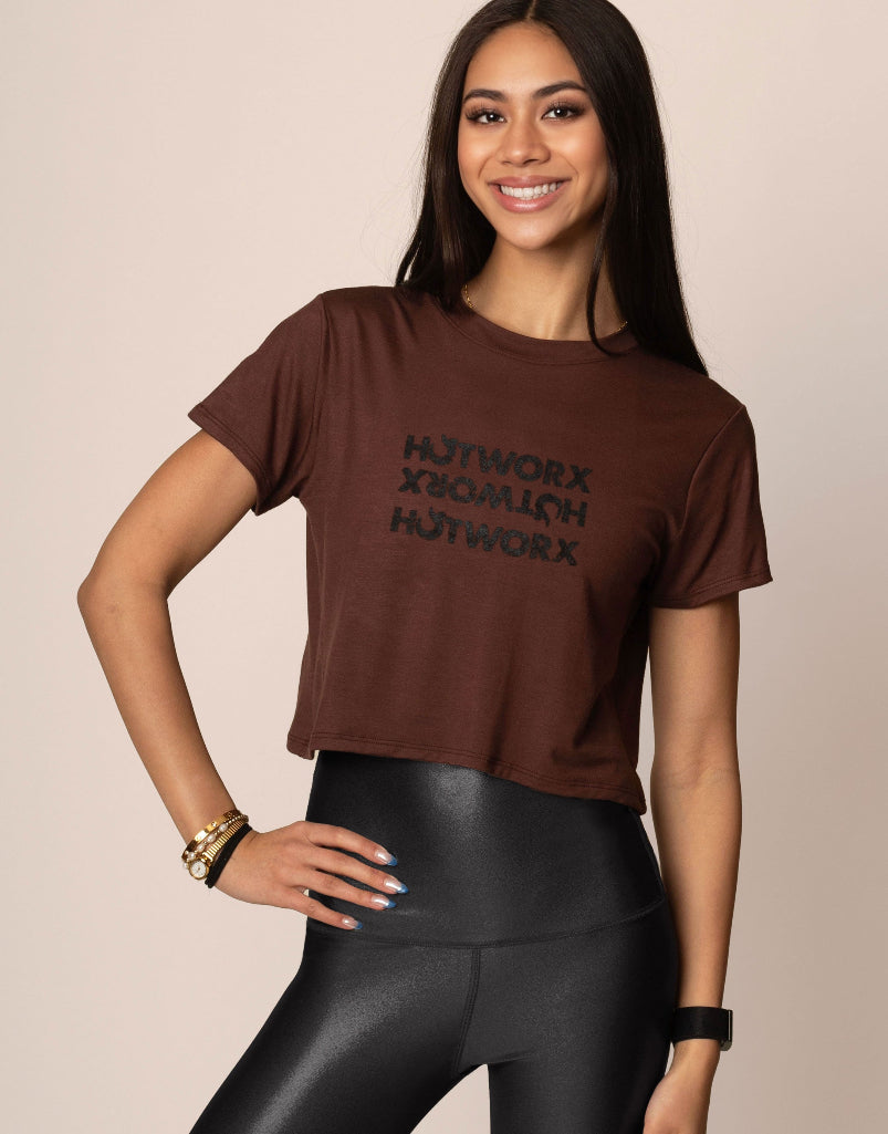 Essential HOTWORX Workout Tee in Chocolate Brown - Perfect for Yoga, Pilates & Fitness Training
