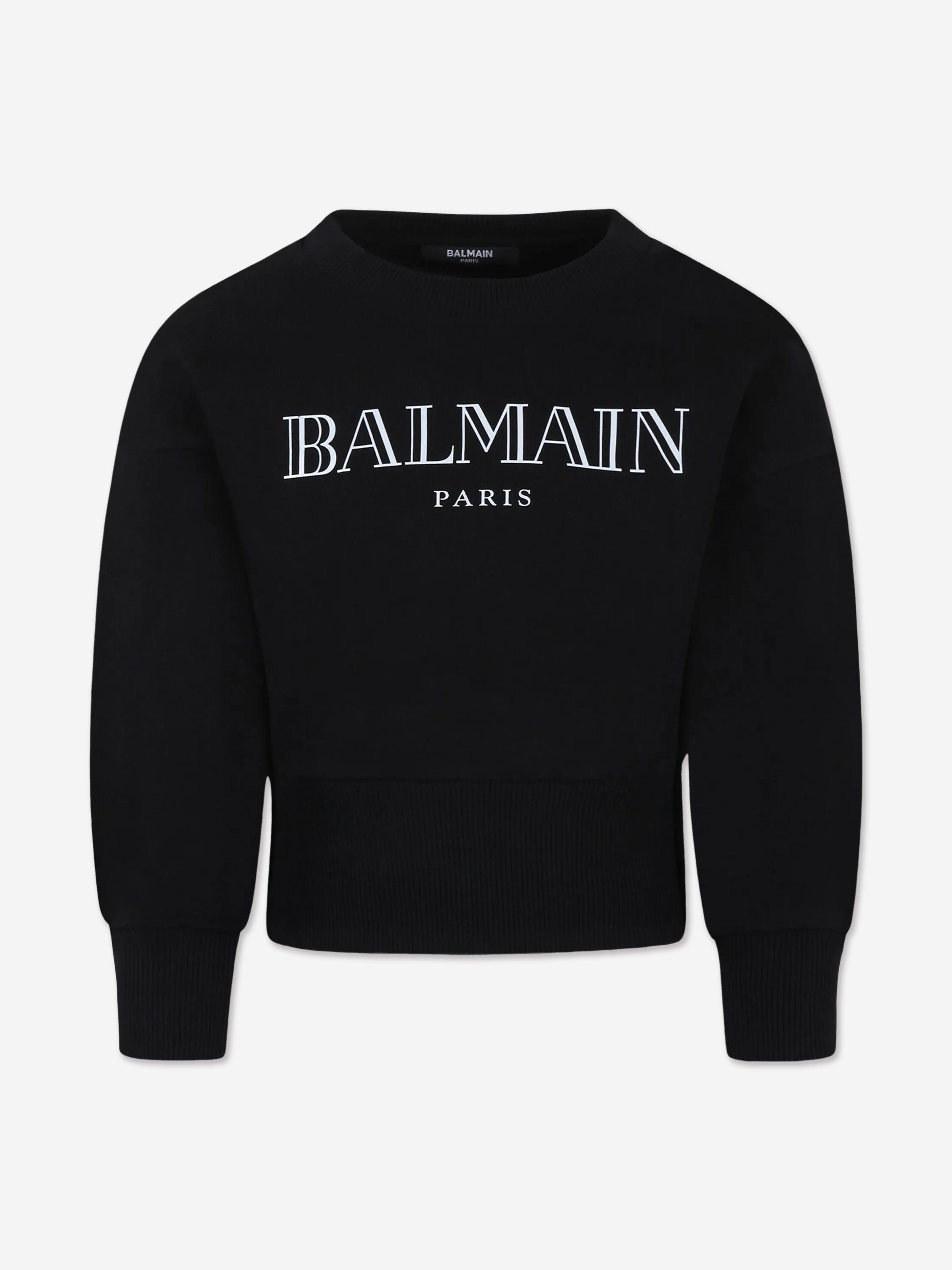 Balmain Girls Logo Sweatshirt - Black Cotton Pullover Hoodie for Kids | Casual Wear, School Outfits & Fashion Street Style