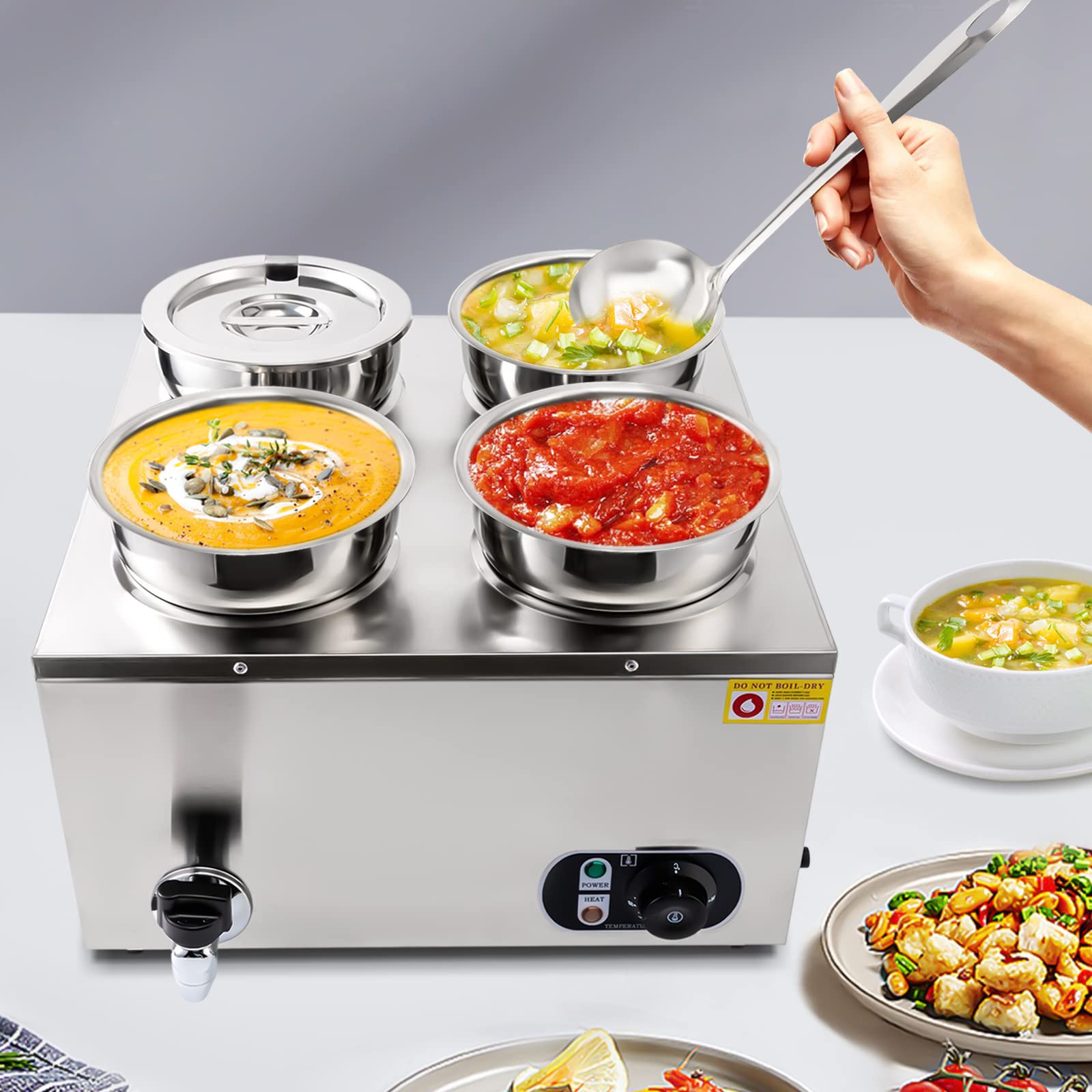110V Commercial Food Warmer with 16.8 Qt Capacity - Adjustable Temperature 86-185℉ Stainless Steel Countertop Soup Warmer with Tap - Perfect for Restaurants, Cafes & Catering - Ideal for Keeping Cheese, Hot Dogs, Rice & Soups Warm
