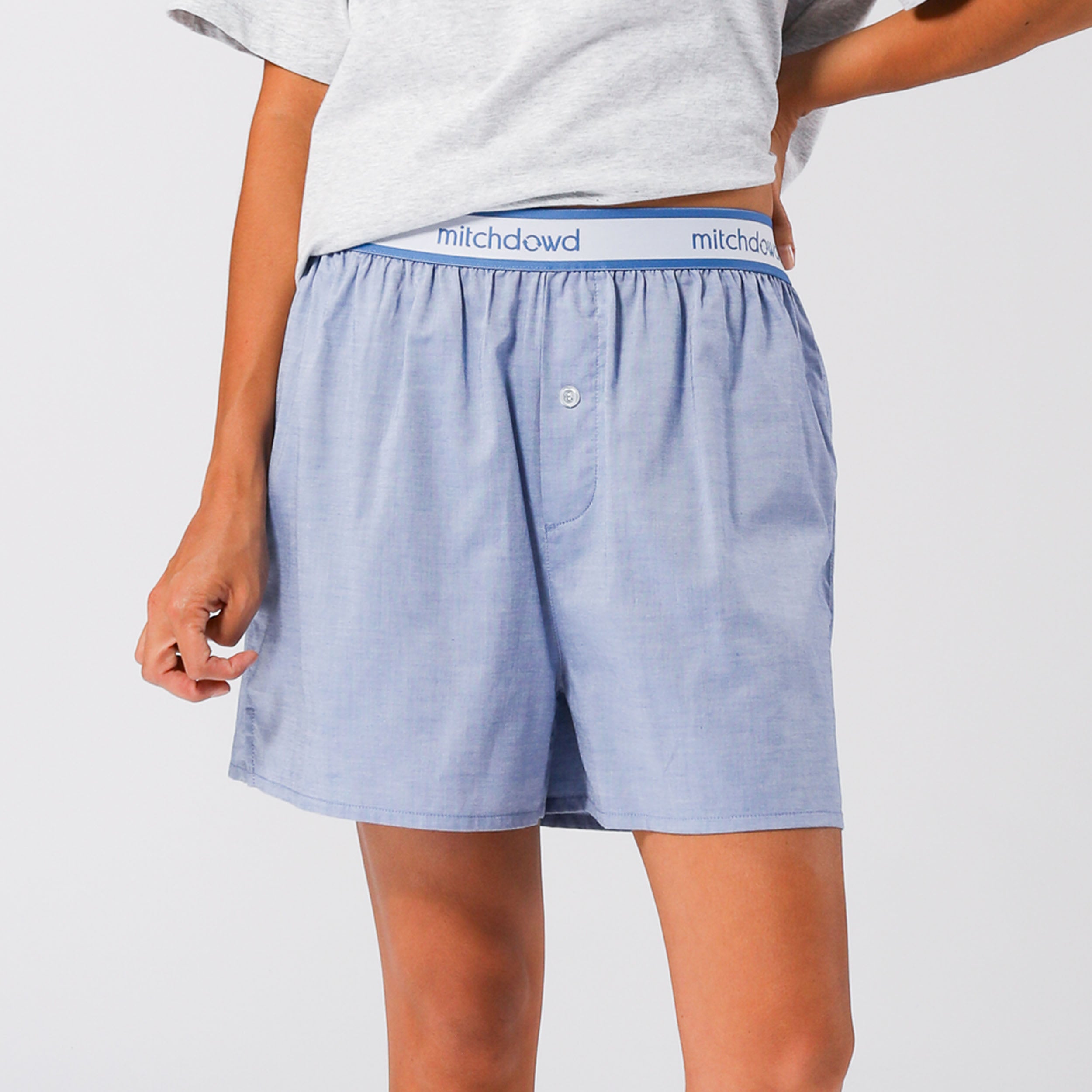 Women's Soft Chambray Sleep Boxer Shorts - Breathable & Comfortable Lounge Shorts for Nightwear, Relaxing at Home, and Summer Pajamas (Blue)