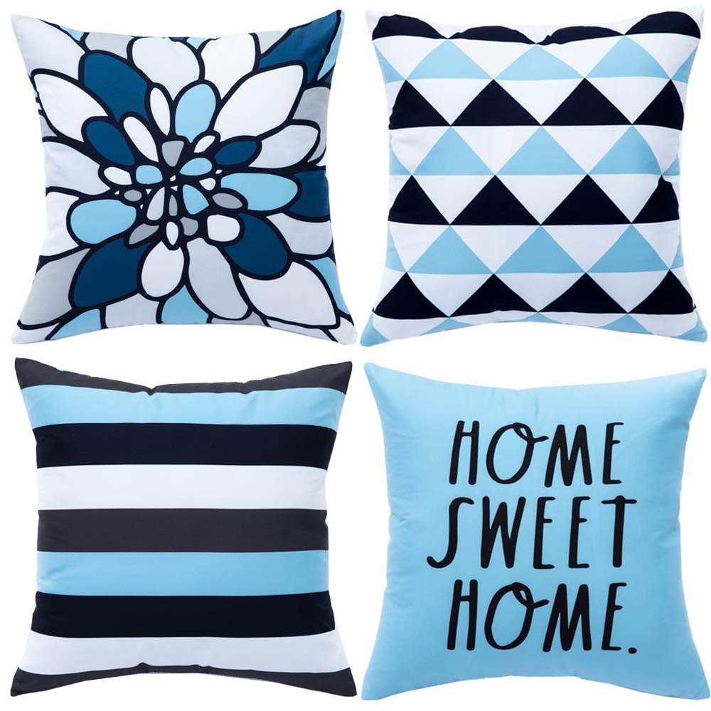 WLNUI Set of 4 Decorative Pillow Covers 18x18 Inch - Light Blue Geometric Modern Throw Pillow Cases for Sofa, Couch & Chair - Farmhouse Home Decor - Perfect for Living Room, Bedroom & Nursery