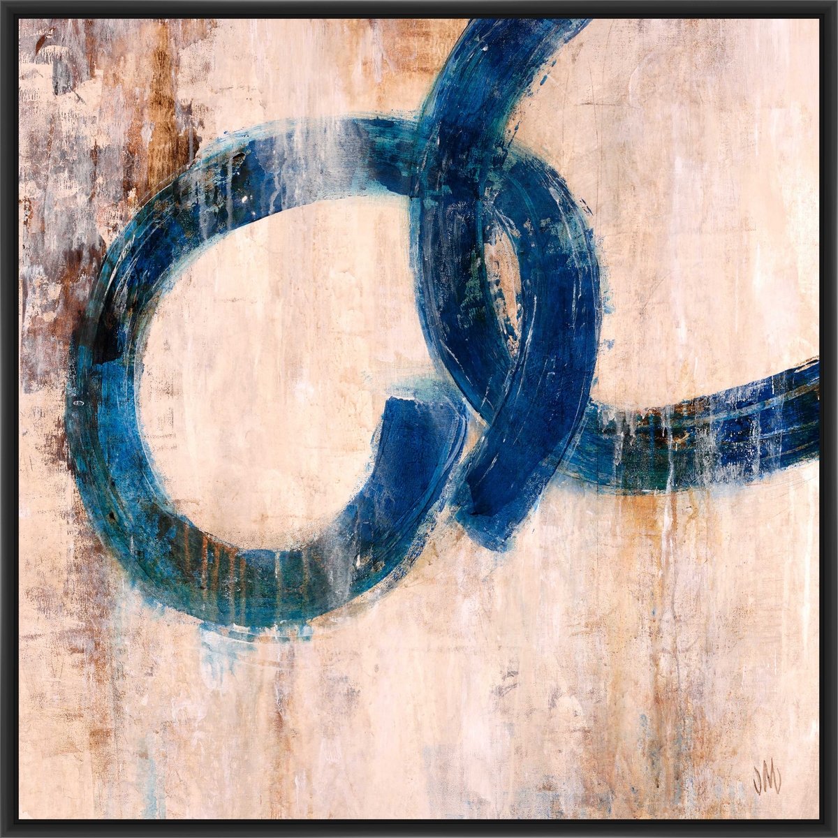 Lapis Rings I Canvas Wall Art - Blue & Black Abstract Painting for Living Room, Bedroom & Office Decor