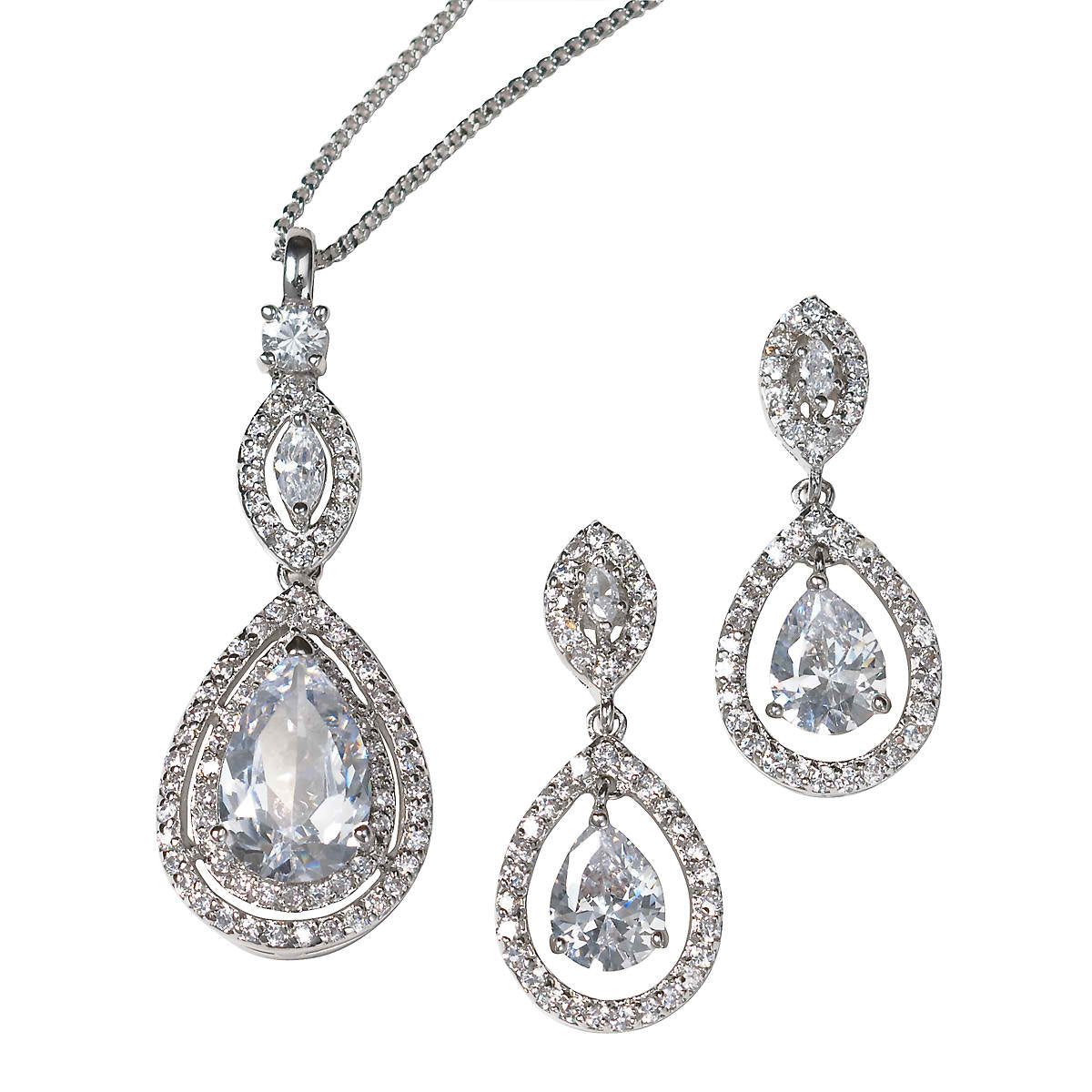 Keira Cubic Zirconia Bridal Earring and Necklace Set - Elegant Wedding Jewelry for Bride, Engagement Gift, Anniversary Present